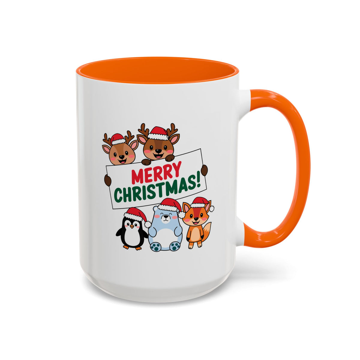 Christmas - Merry Christmas Red & Green Text Reindeer Penguin Bear Fox