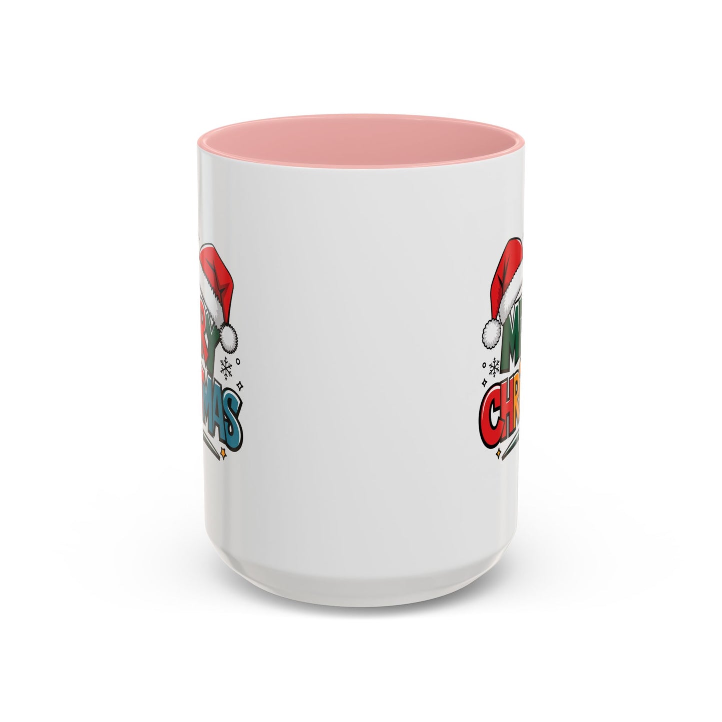 Christmas Mug - Merry Christmas Green Red Yellow and Blue Text Red Hats
