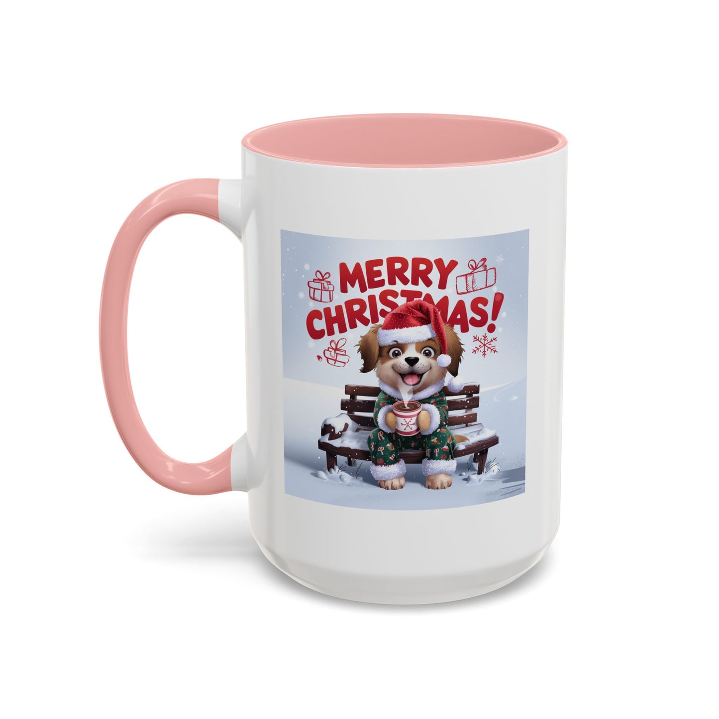 Christmas Mug - Merry Christmas Red Text Puppy Green Top 2