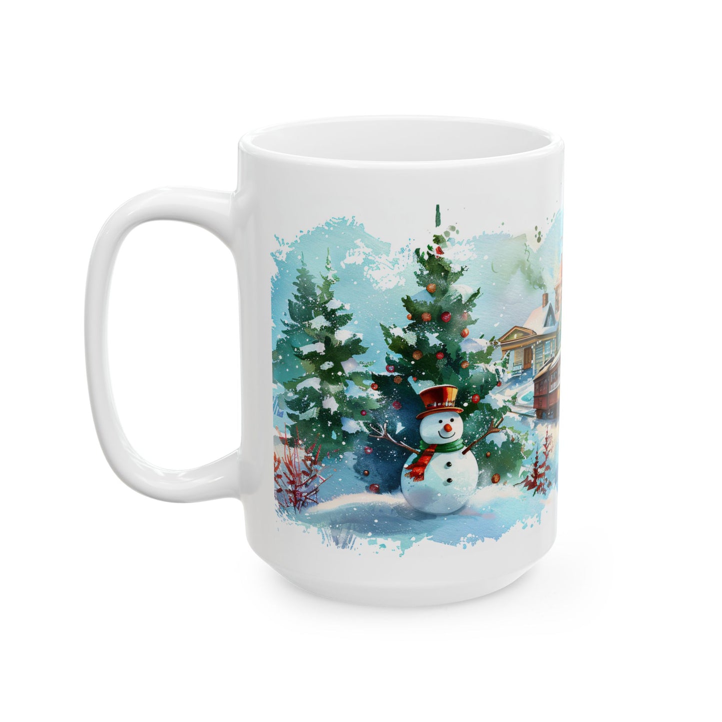Christmas Mug - Snowman Trees Train