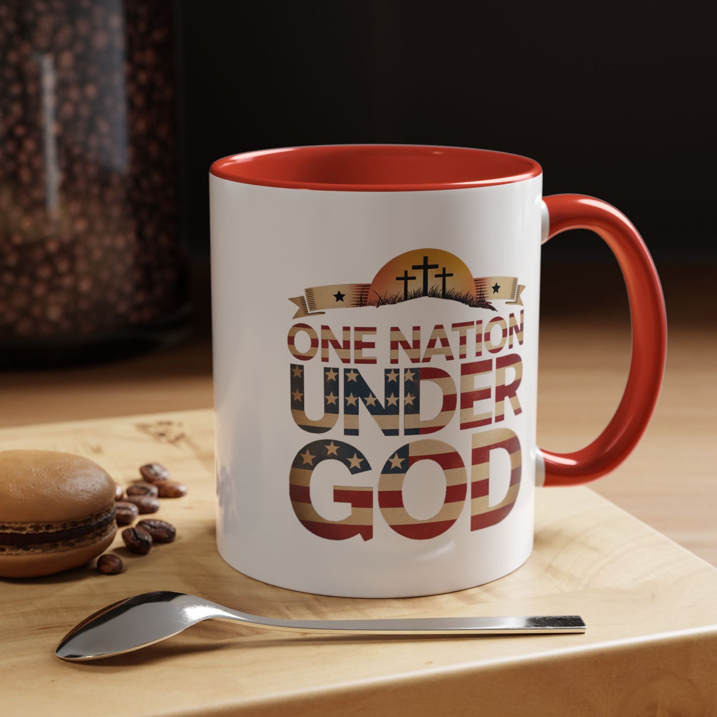 4th of July Mug - One Nation Under God Cross Flag