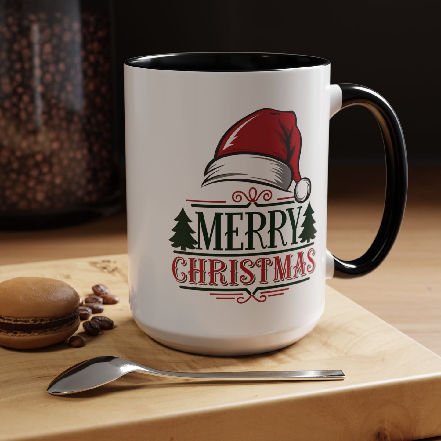 Christmas Mug - Merry Christmas Green & Red Text Red Hat