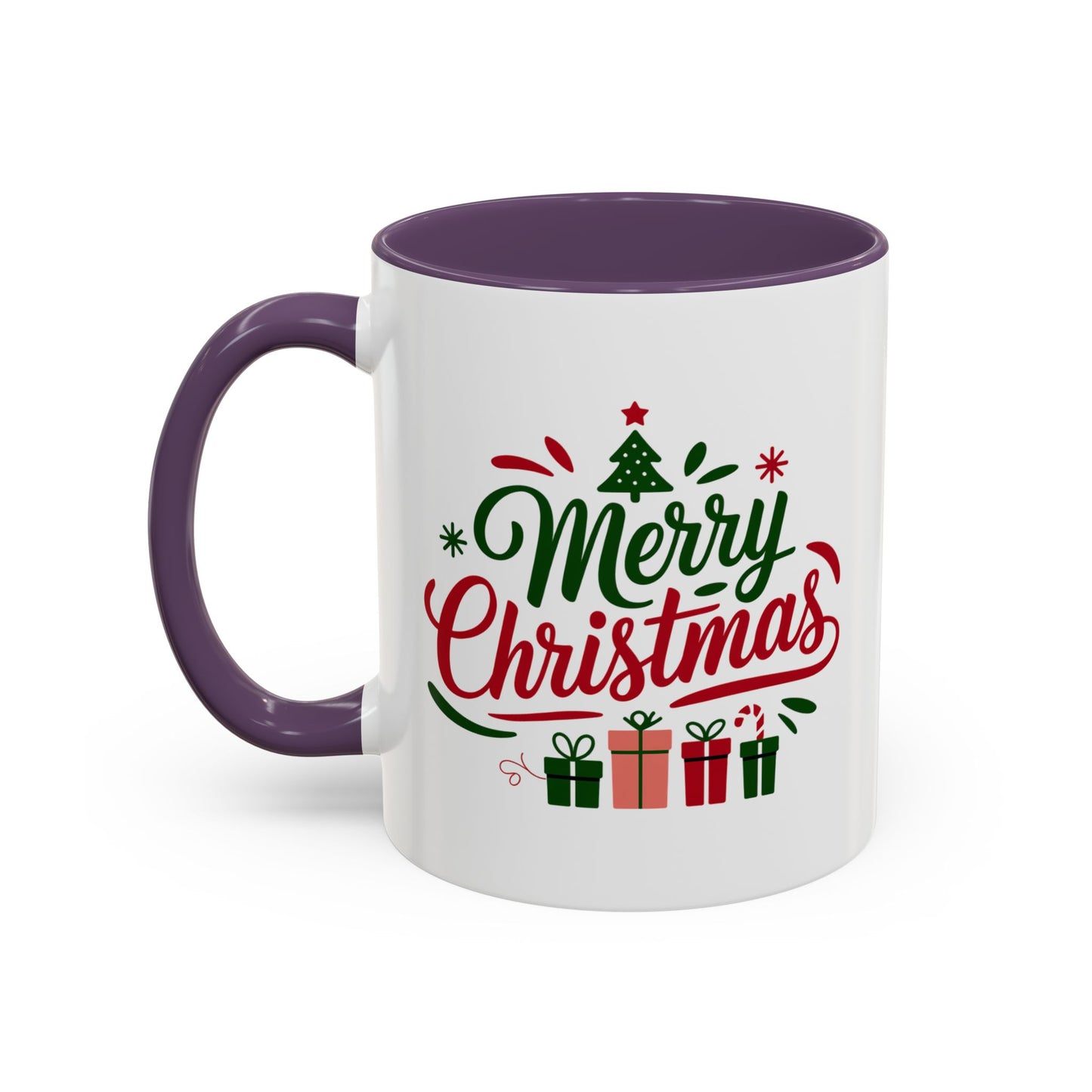 Christmas Mug - Merry Christmas Green & Red Text Tree Snowflakes Presents