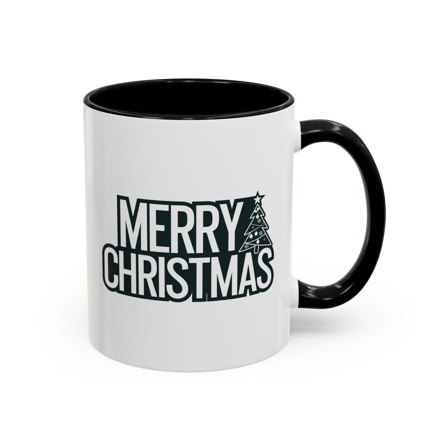 Christmas Mug - Merry Christmas White & Black Text Tree
