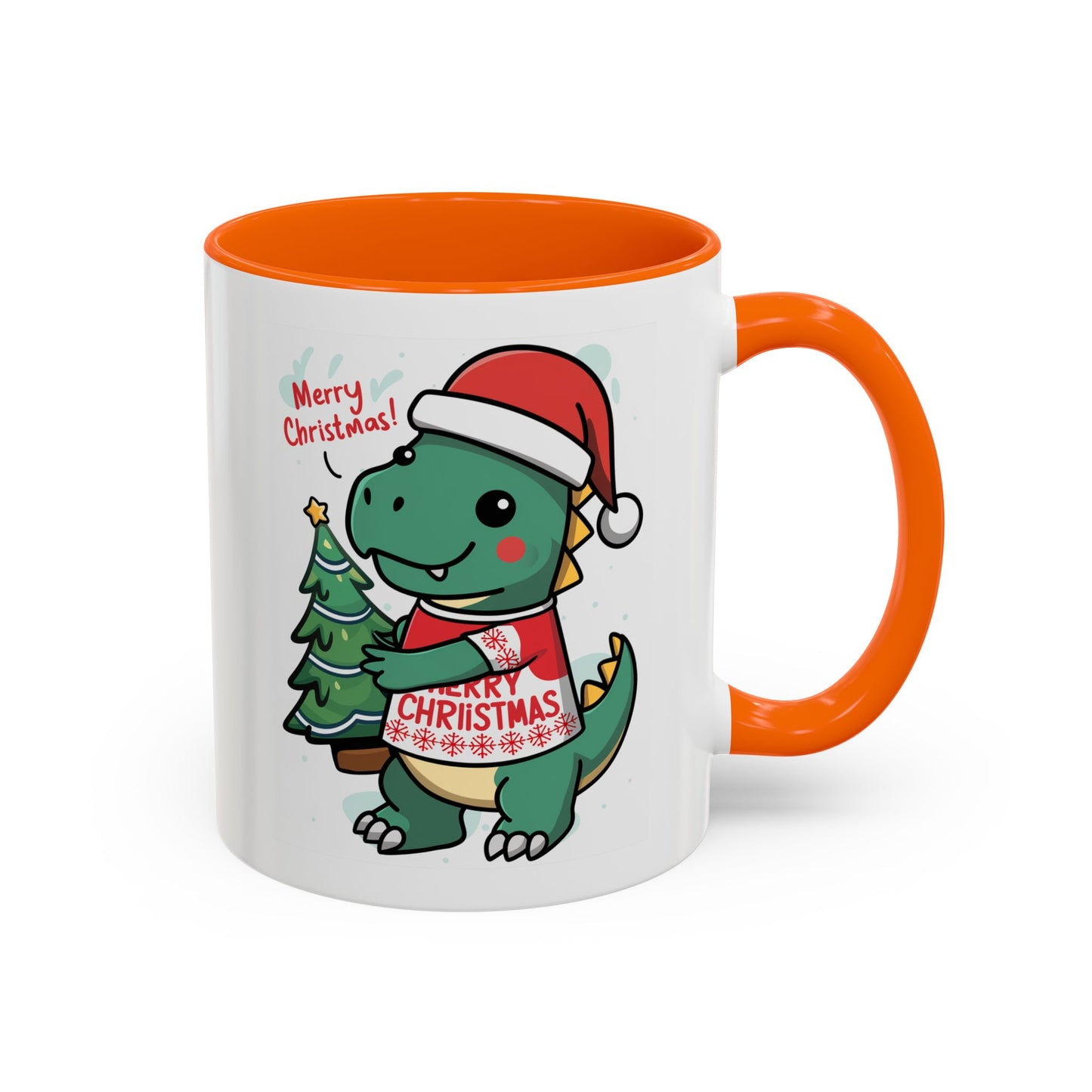 Christmas Mug - Merry Christmas Red Text Dinosaur Tree