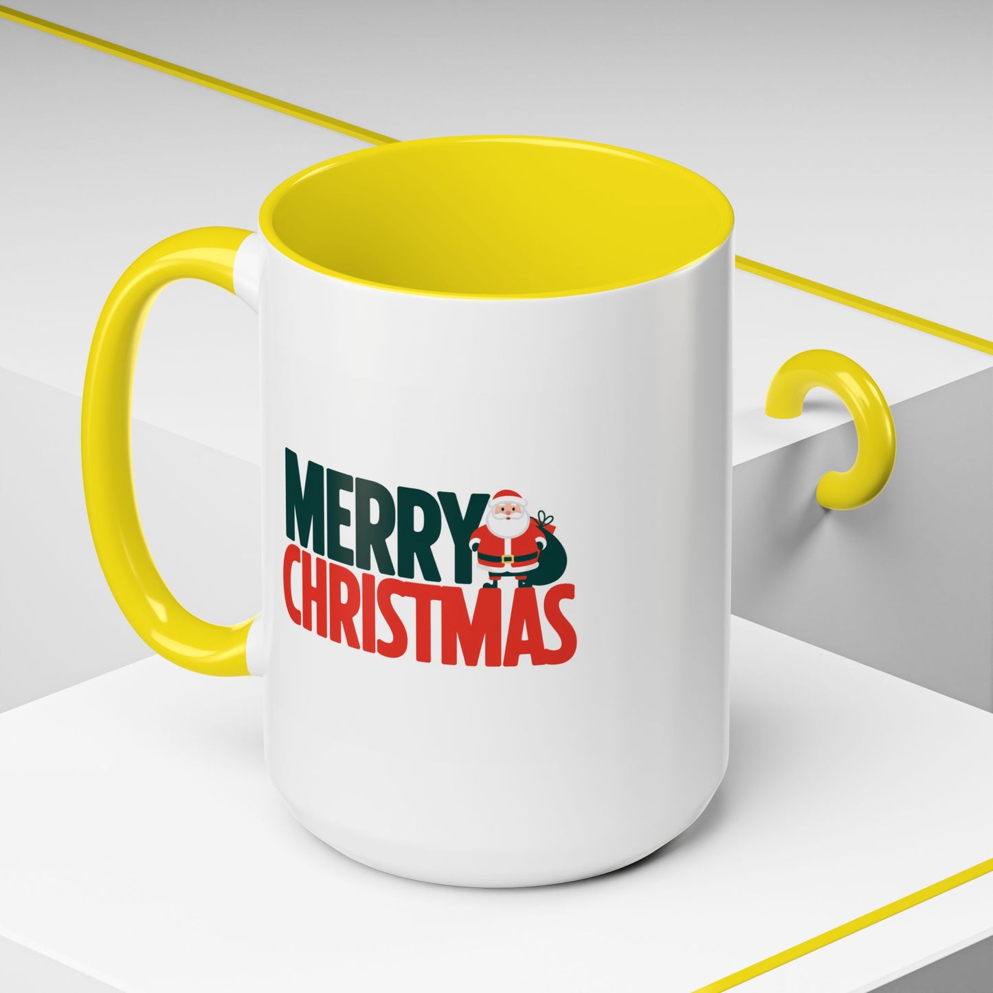 Christmas Mug - Merry Christmas Green & Red Text Santa Bag
