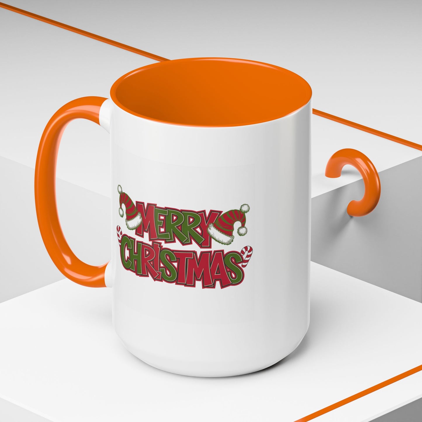 Christmas Mug - Merry Christmas Red & Green Text Hats Candy Canes