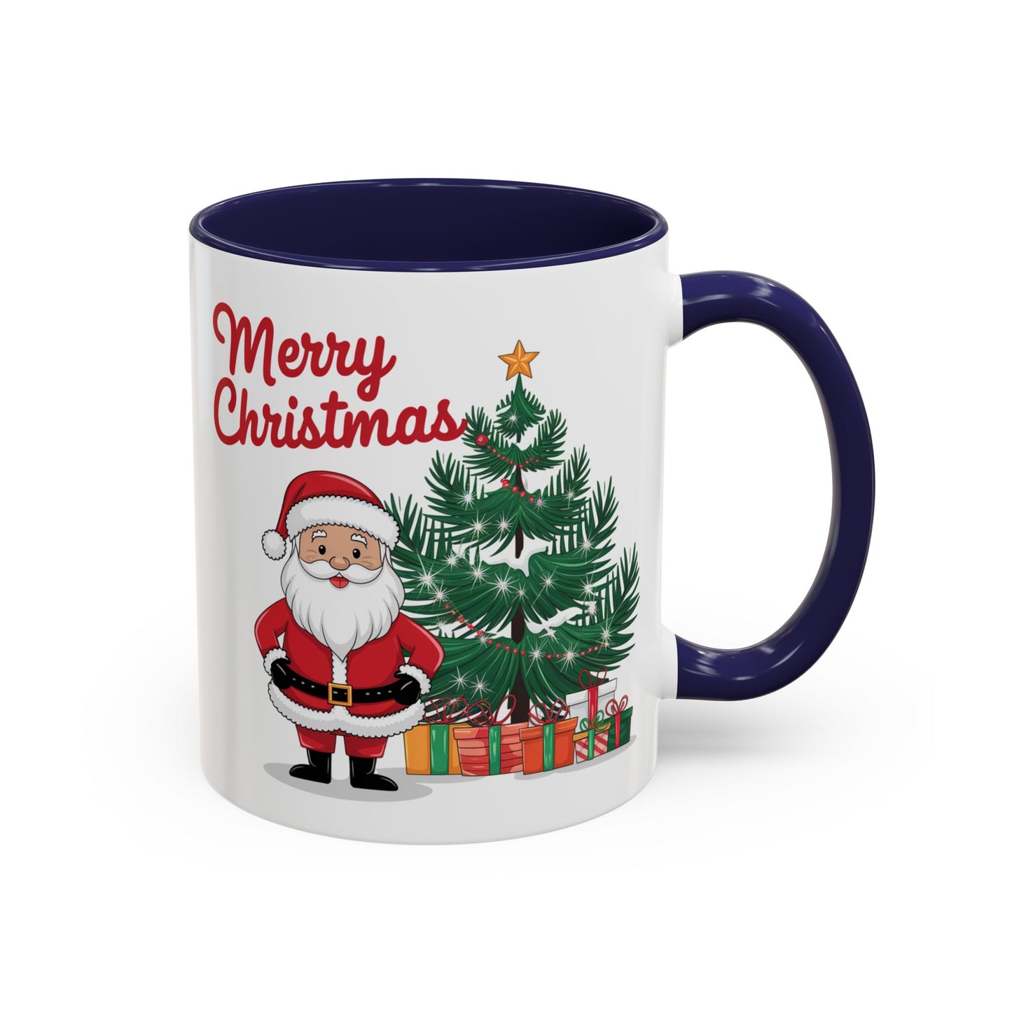 Christmas Mug - Merry Christmas Red Text Santa Tree Presents