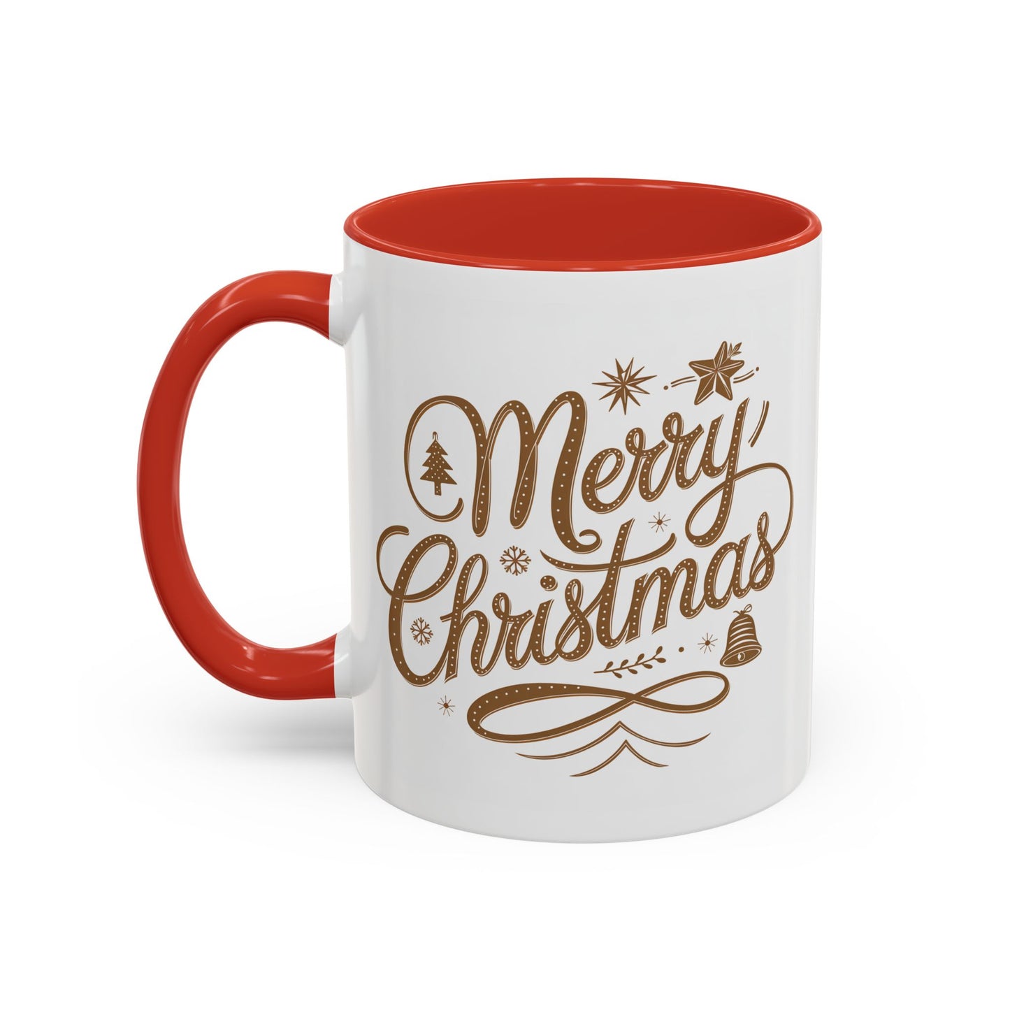 Christmas Mug - Merry Christmas Gold Text Tree Star Ornaments