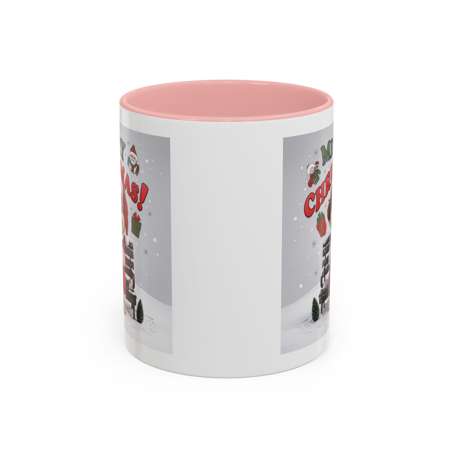 Christmas Mug - Merry Christmas Red Text Puppy Red Top
