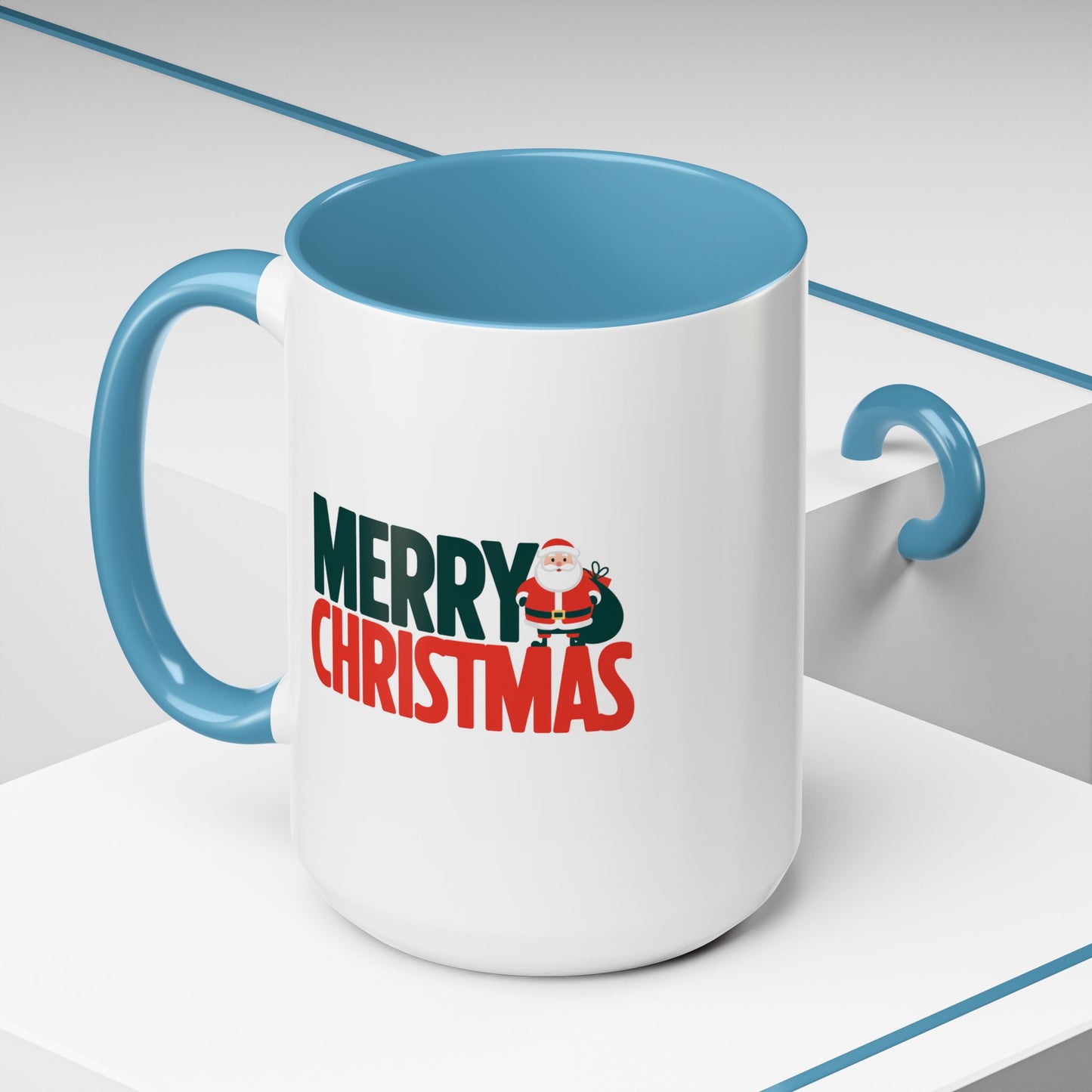 Christmas Mug - Merry Christmas Green & Red Text Santa Bag