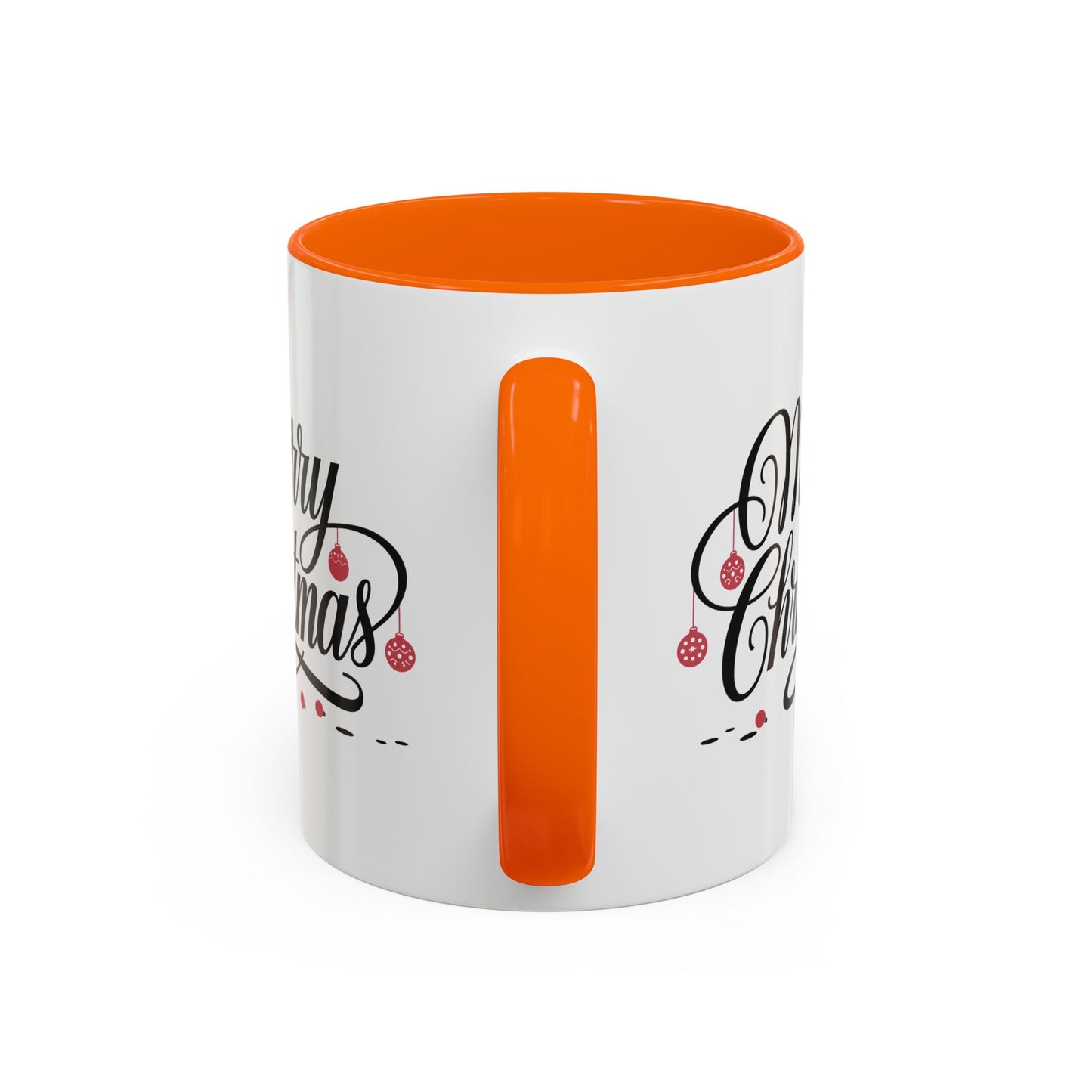 Christmas Mug - Merry Christmas Black Text Red Ornaments