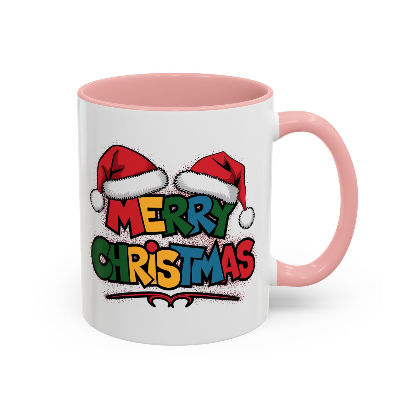 Christmas Mug - Merry Christmas Red Yellow & Blue Text Red Hats