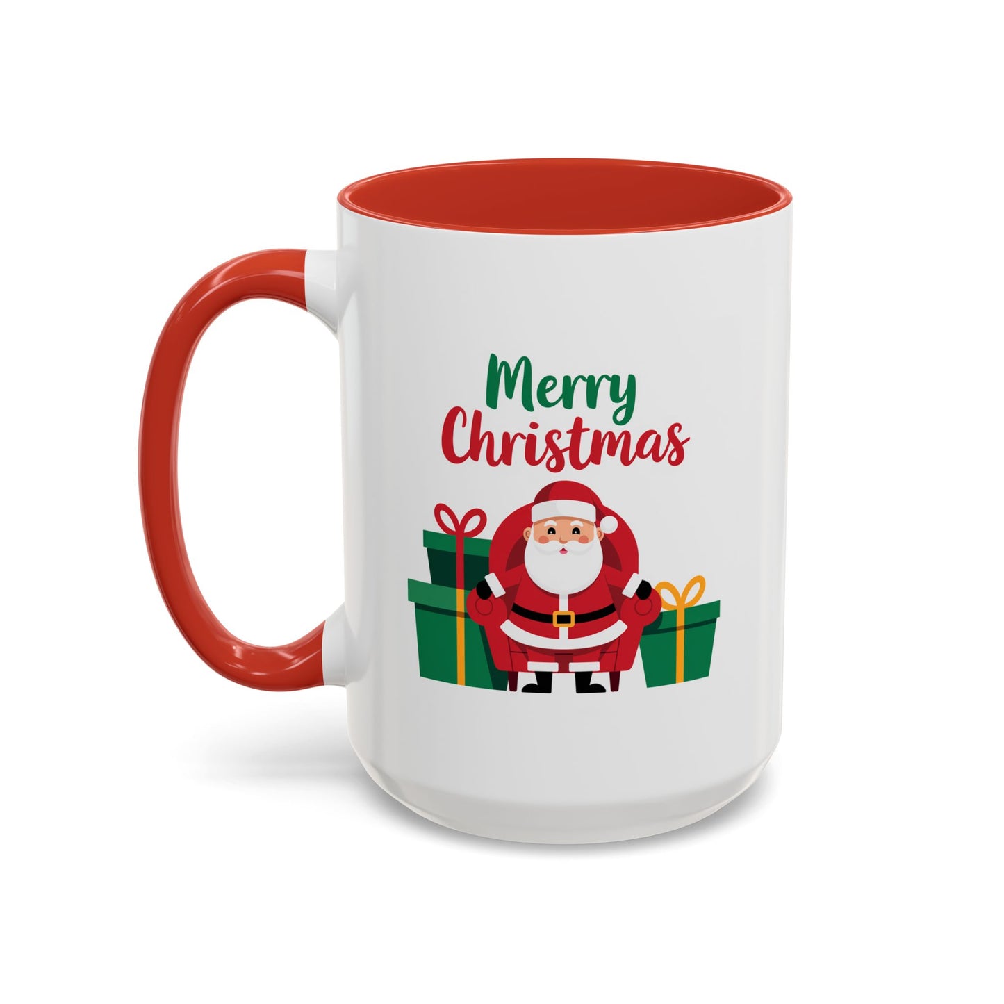 Christmas Mug - Merry Christmas Green & Red Text Santa Presents