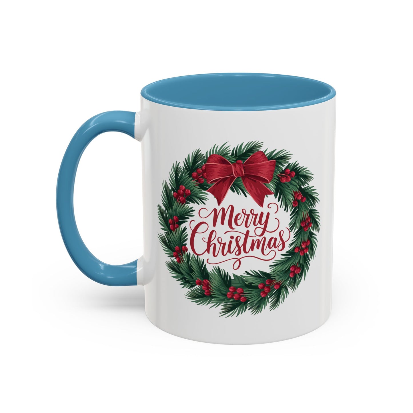 Christmas Mug - Merry Christmas Red Text Bow Wreath