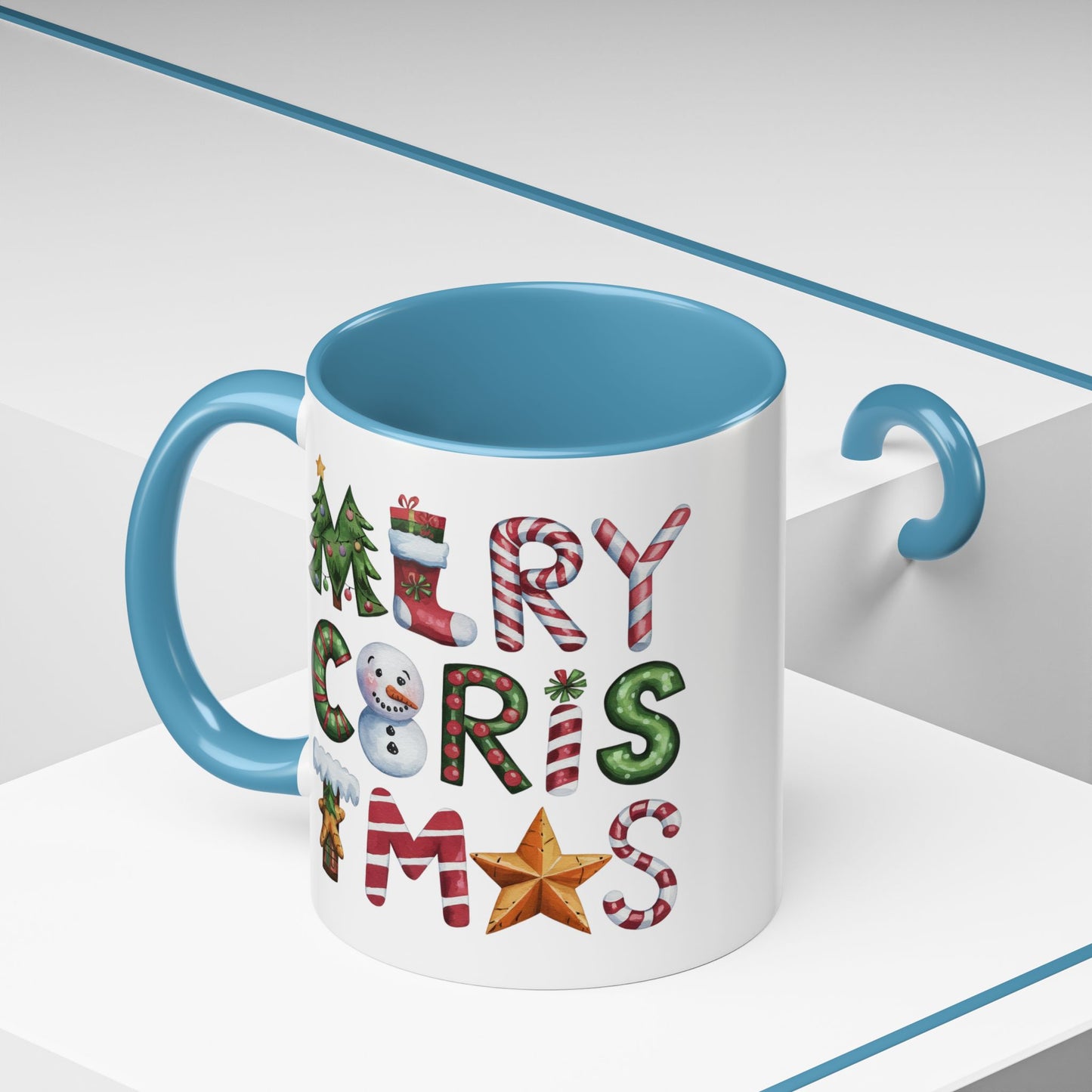 Christmas Mug - Merry Christmas Green Red & Gold Patterned Text
