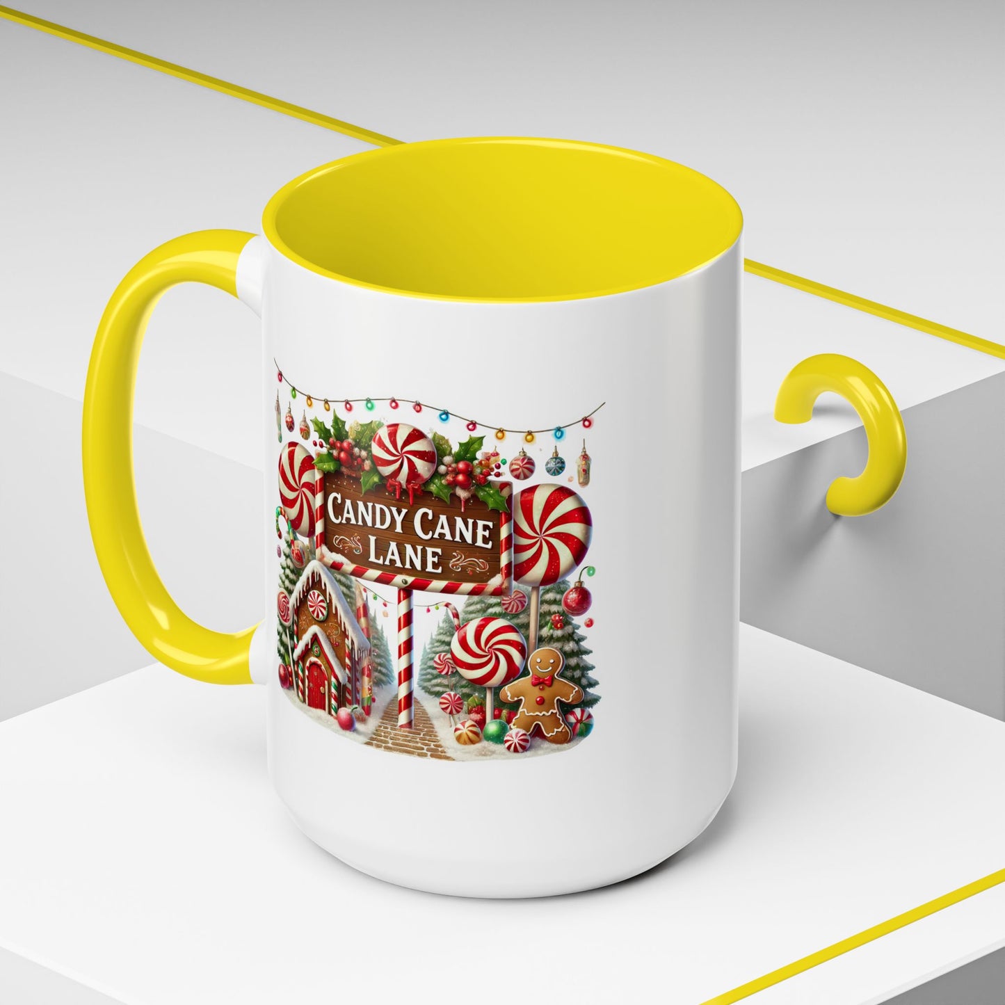 Christmas Mug - Candy Cane Lane White Text Ornaments Candy