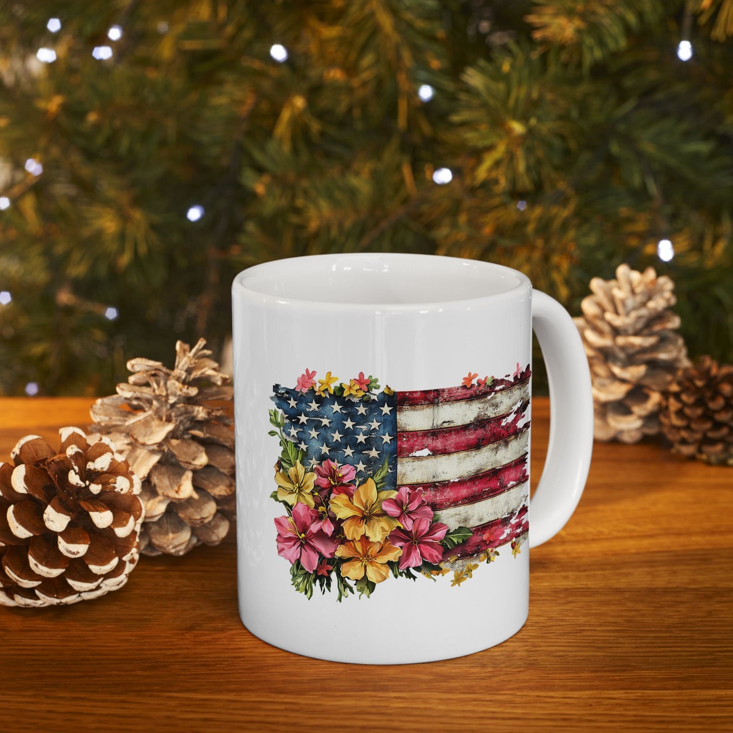 4th of July Mug - Floral AmericanFlag