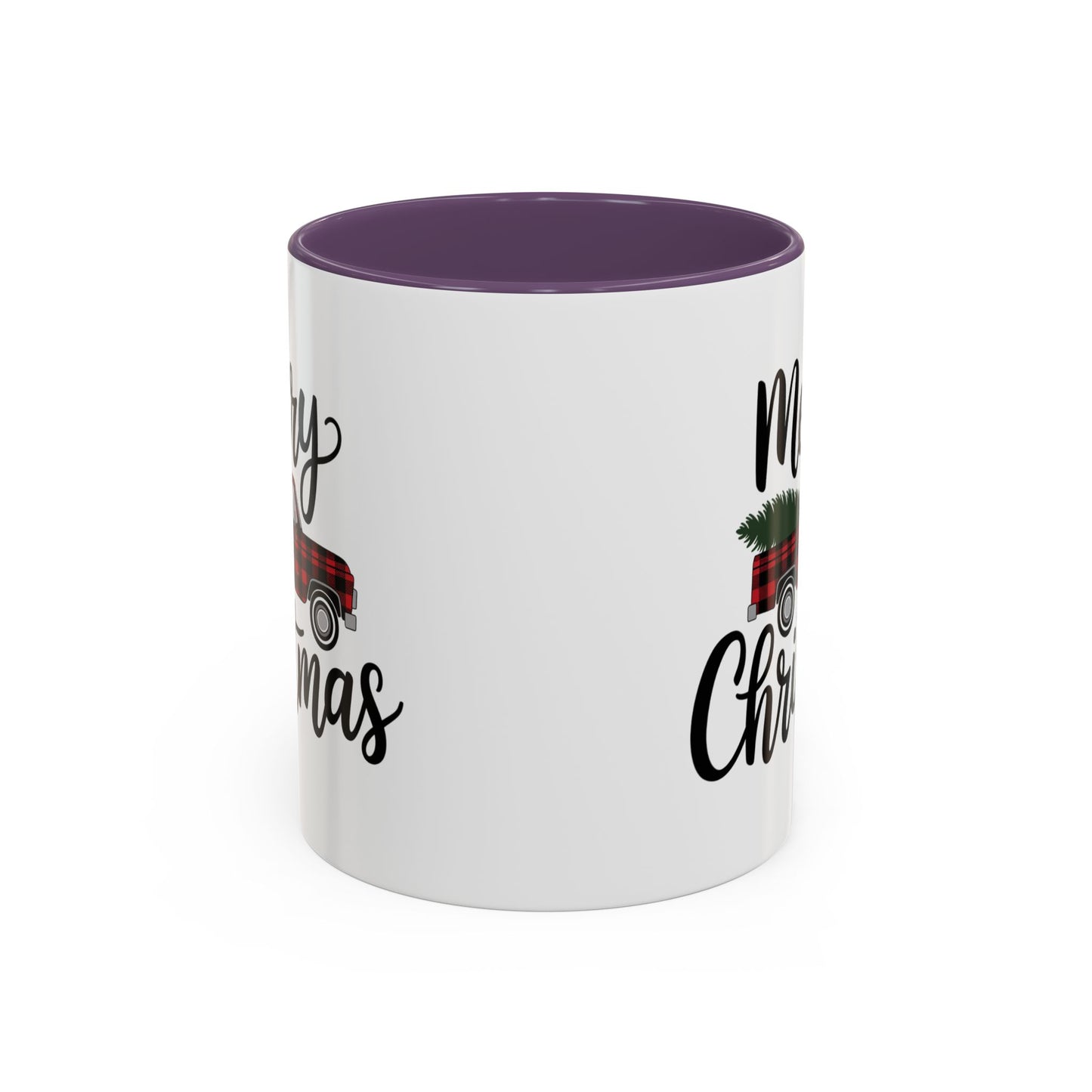 Christmas Mug - Merry Christmas Black Text Tartan Truck