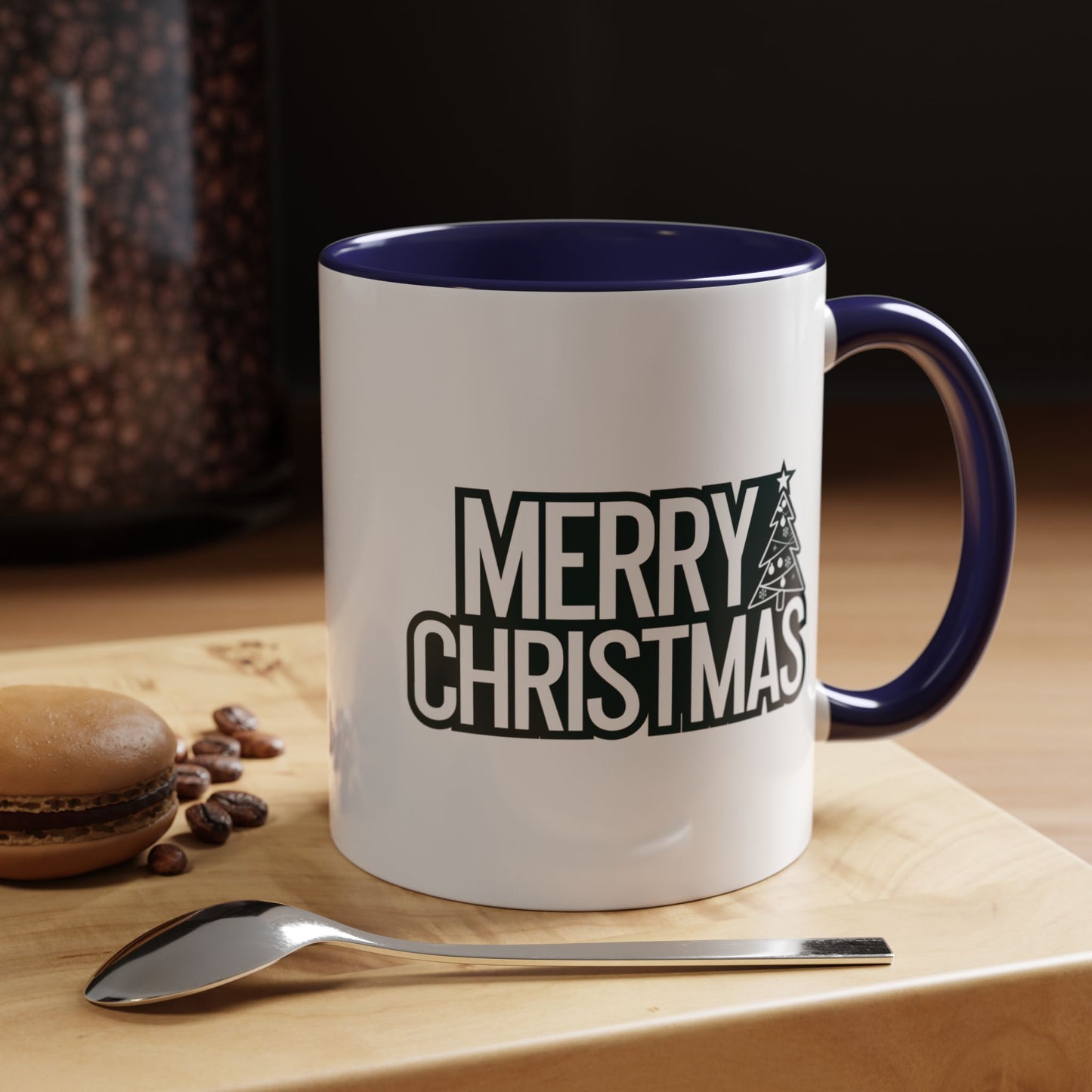 Christmas Mug - Merry Christmas White & Black Text Tree