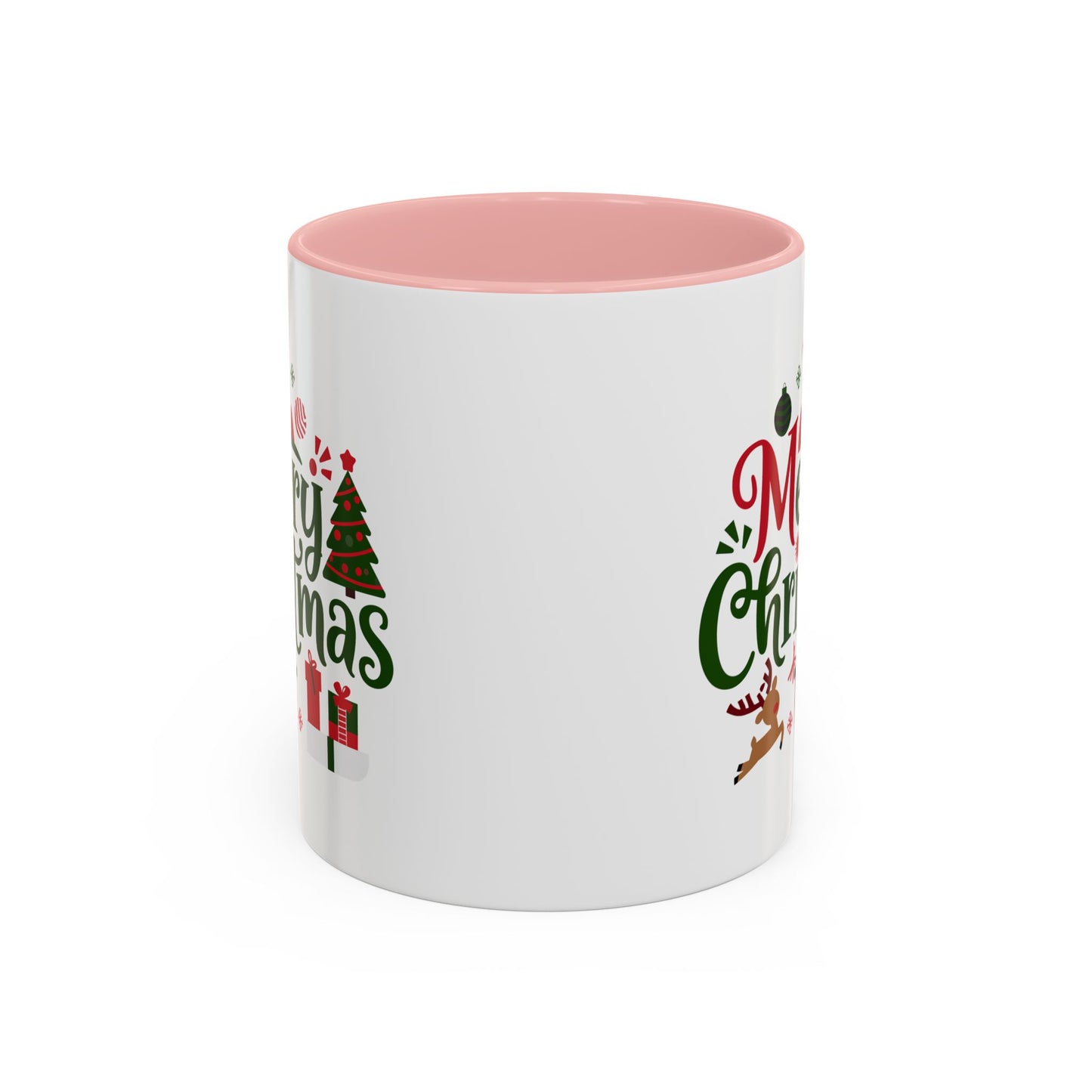 Christmas Mug - Merry Christmas Red & Green Text Santa Reindeer Tree Sleigh Ornaments