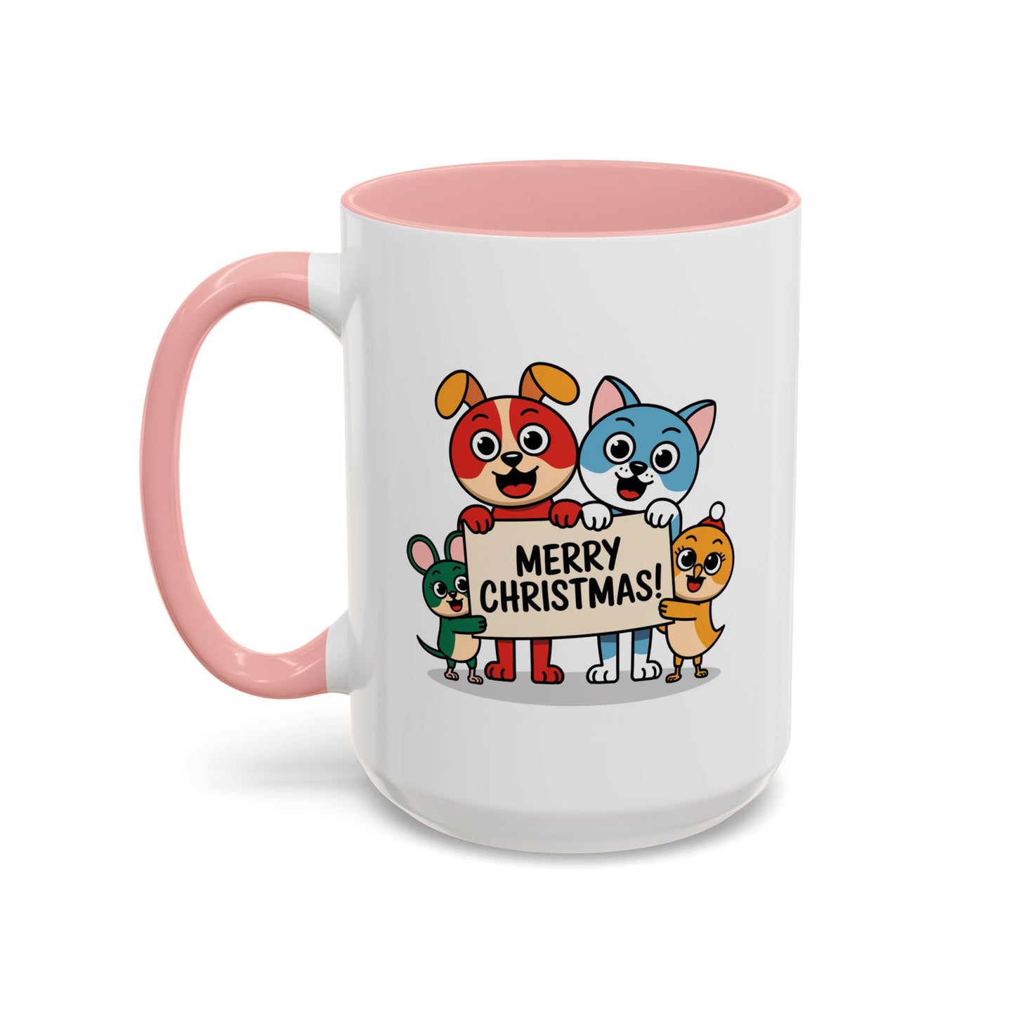 Christmas Mug - Merry Christmas Black Text Mouse Dog Cat Bird