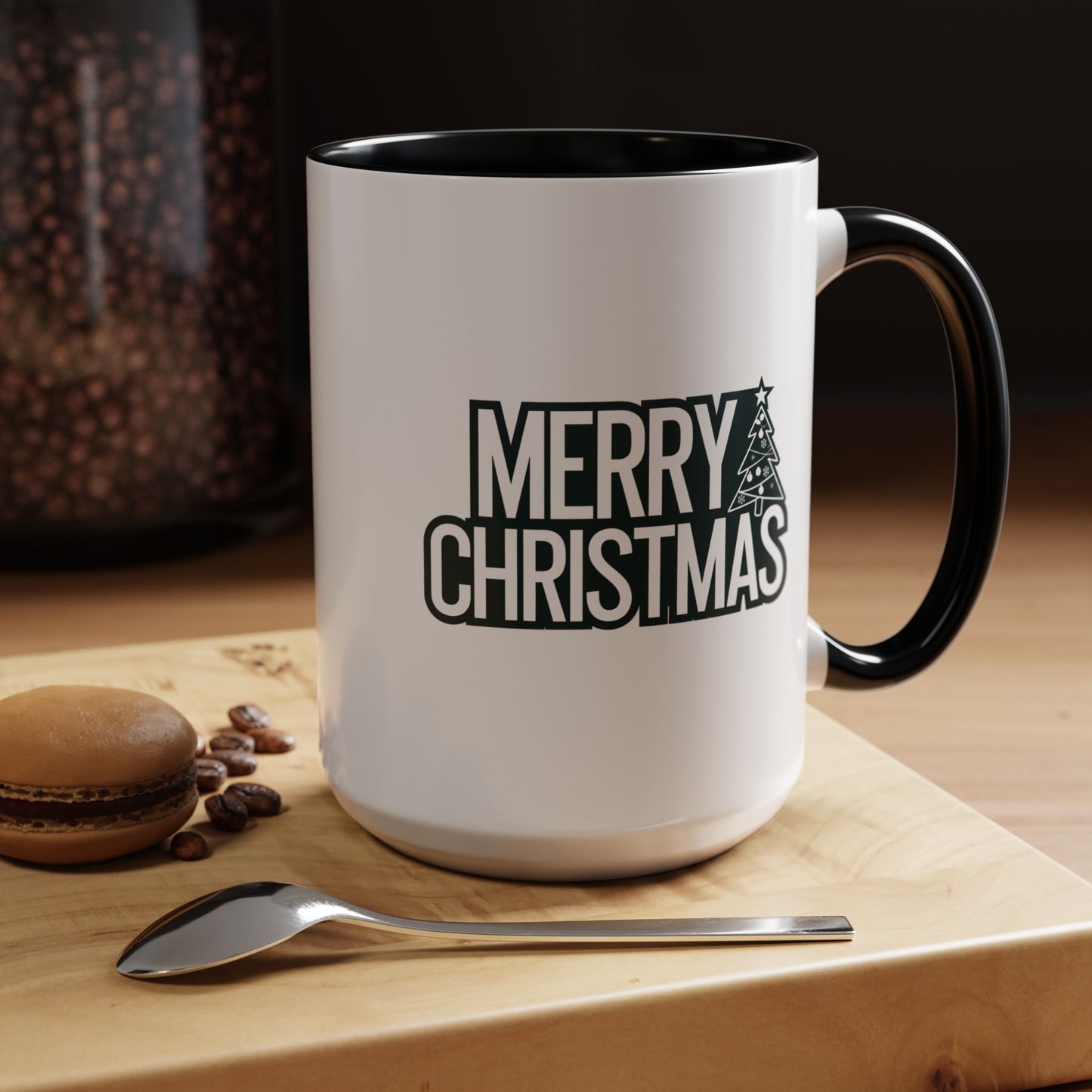 Christmas Mug - Merry Christmas White & Black Text Tree