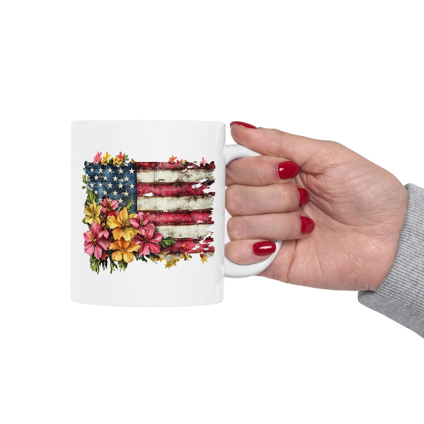 4th of July Mug - Floral AmericanFlag