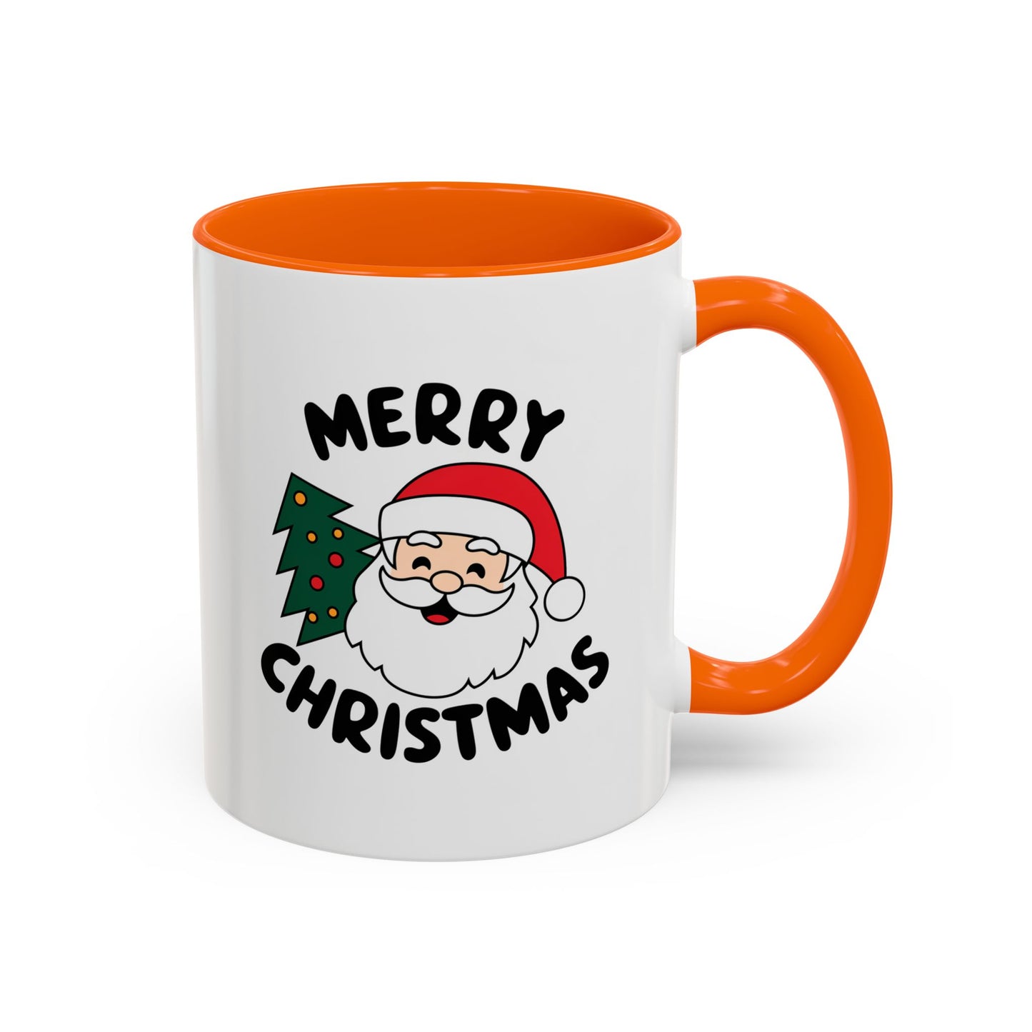 Christmas Mug - Merry Christmas Black Text Santa Tree