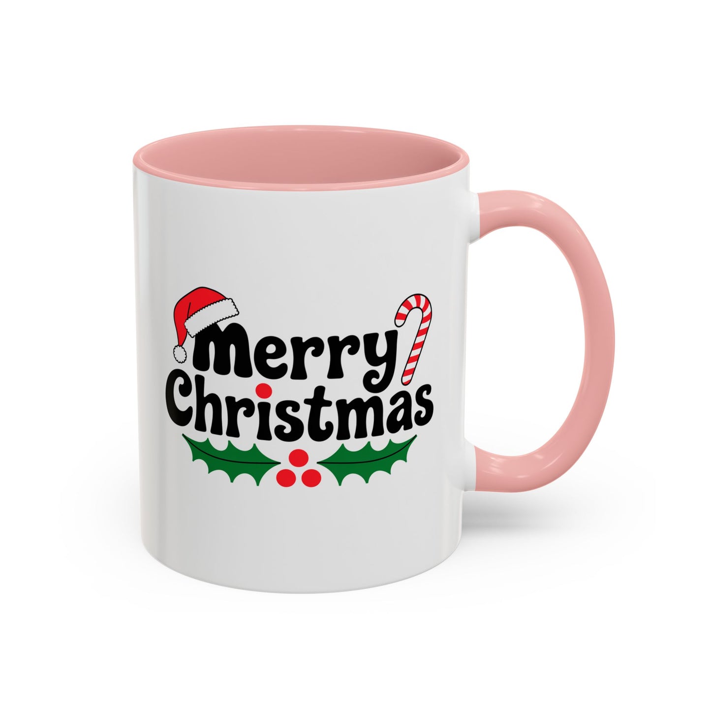Christmas Mug - Merry Christmas Black Text Hat Cane Misletoe