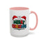 Christmas Mug - Merry Christmas Green Red Yellow and Blue Text Red Hats