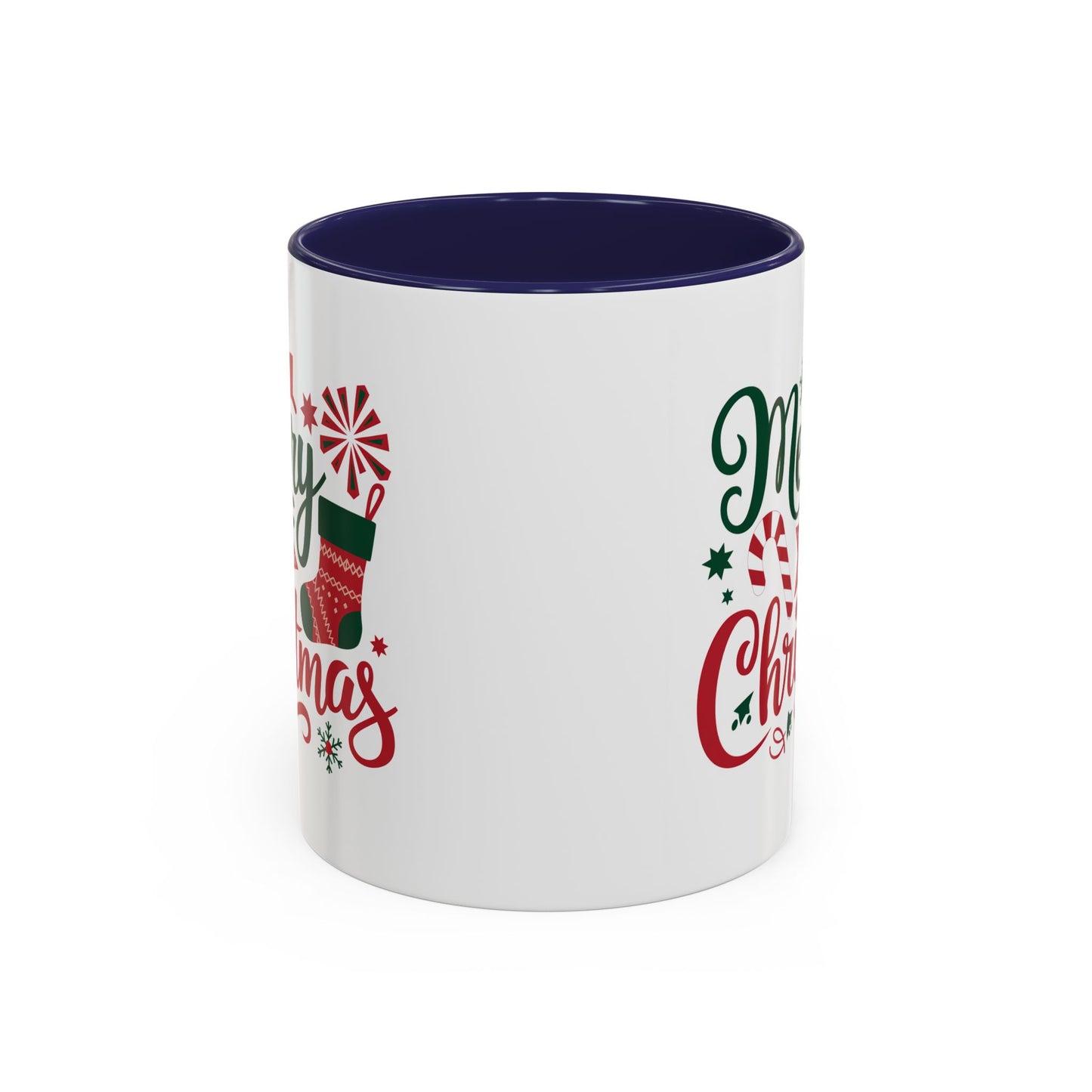 Christmas Mug - Merry Christmas Green & Red Text Star Candy Cane Stocking Snowflake