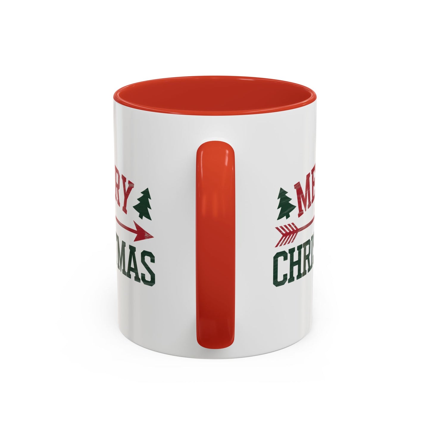 Christmas Mug - Merry Christmas Red & Green Text Heart Arrow Trees
