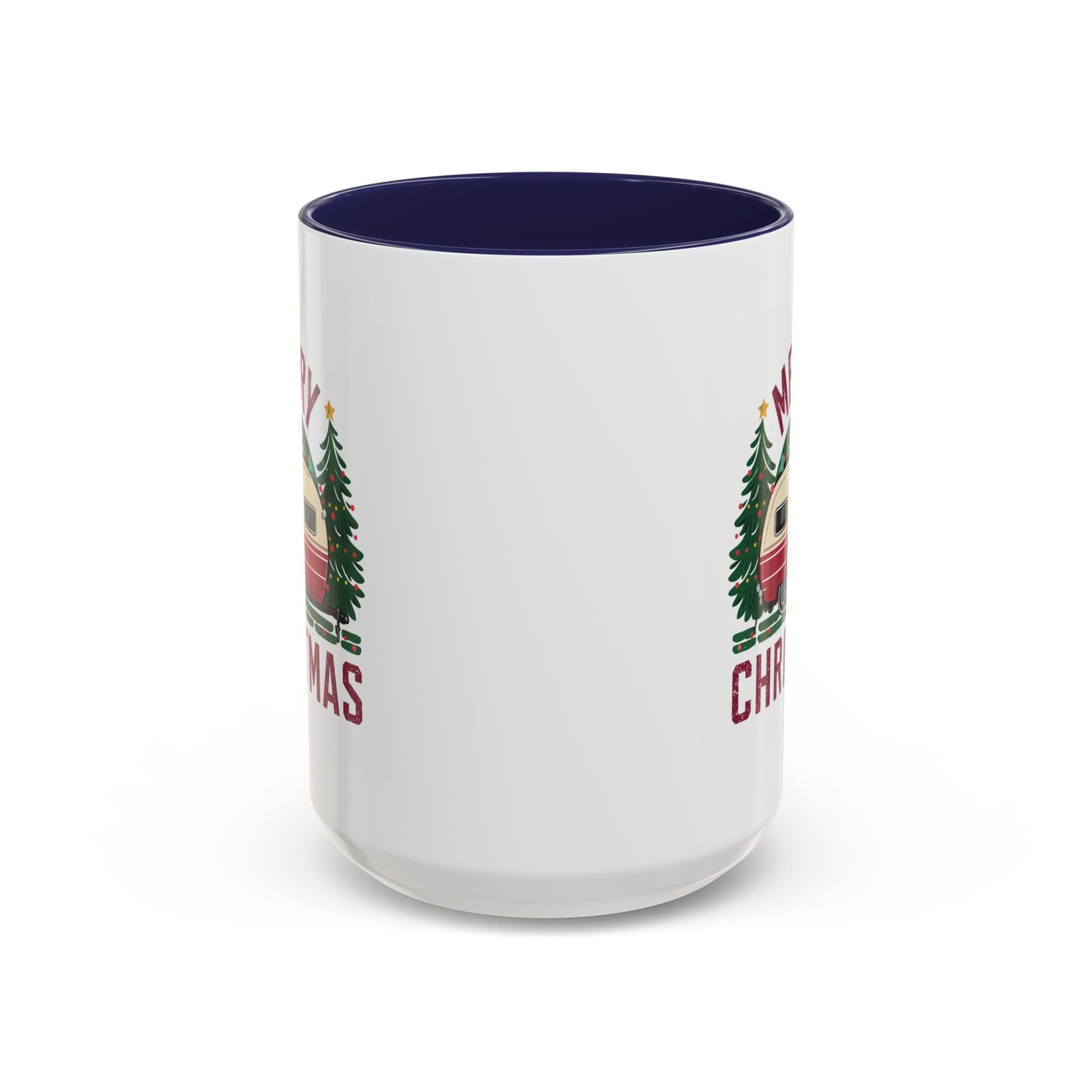 Christmas Mug - Merry Christmas Maroon Text Camper Trees