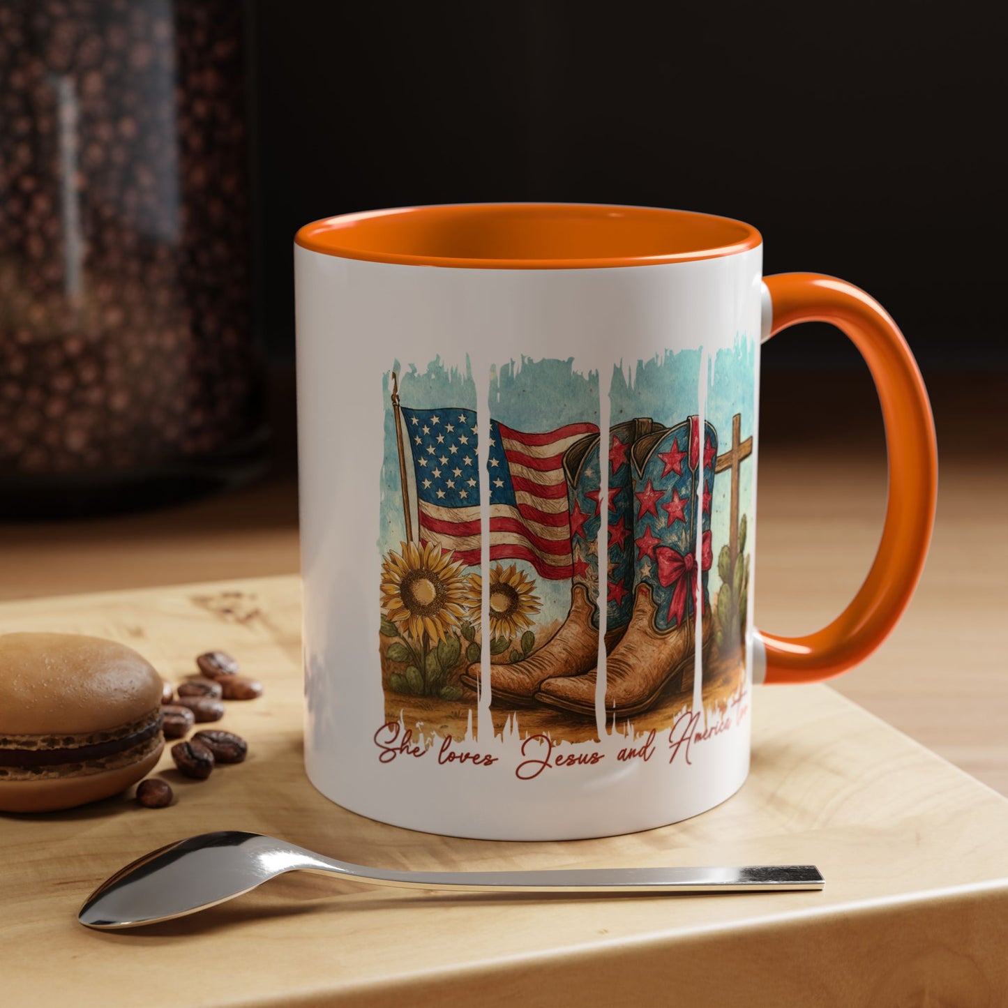 4th of July Mug - She Loves Jesus & America Too Boots