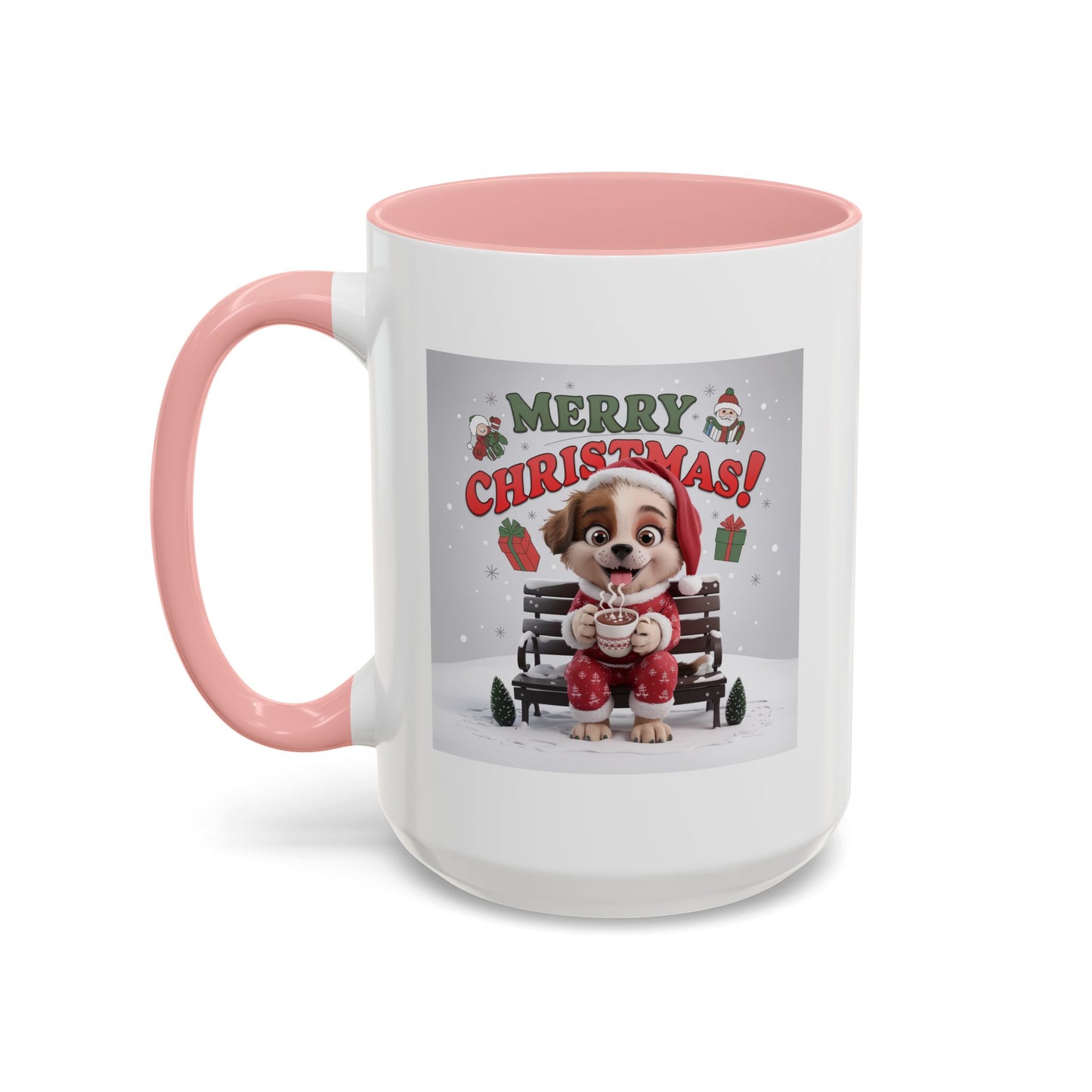 Christmas Mug - Merry Christmas Red Text Puppy Red Top