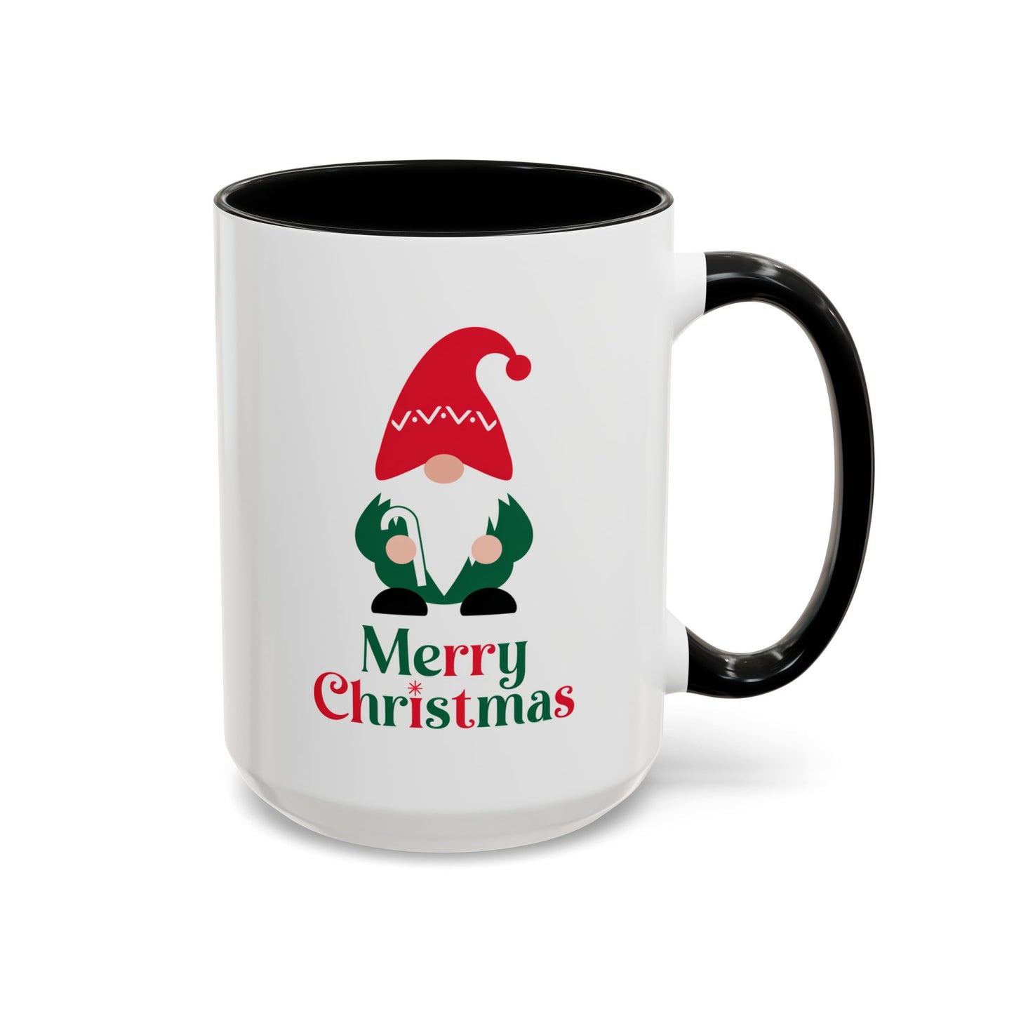 Christmas Mug - Merry Christmas Green & Red Text Gnome Candy Cane