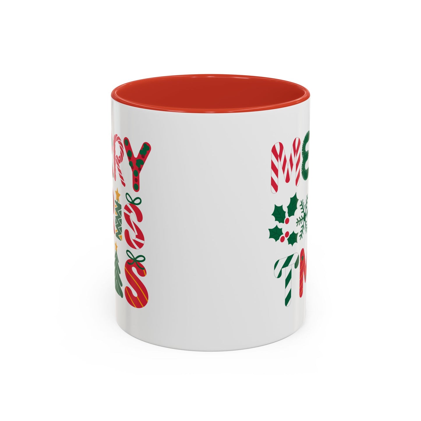 Christmas Mug - Merry Christmas Red Green & Gold Decorative Text