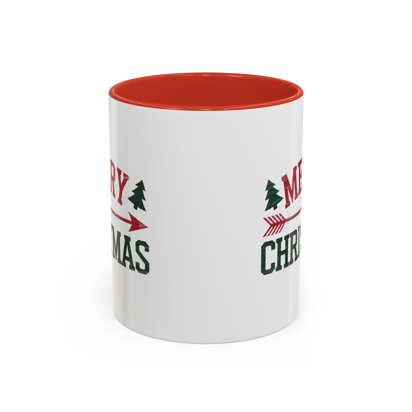Christmas Mug - Merry Christmas Red & Green Text Heart Arrow Trees