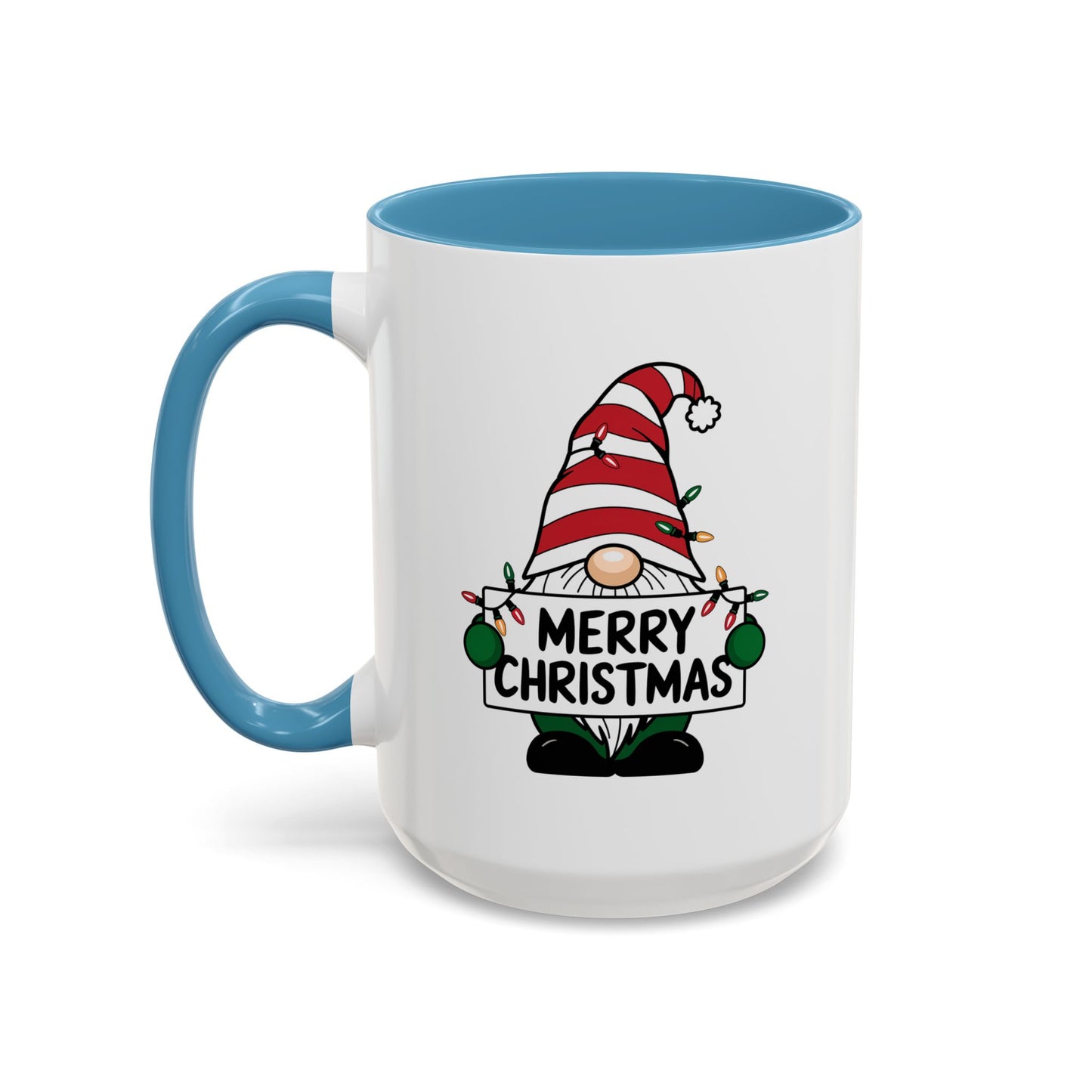 Christmas Mug - Merry Christmas Black Text Gnome Lights