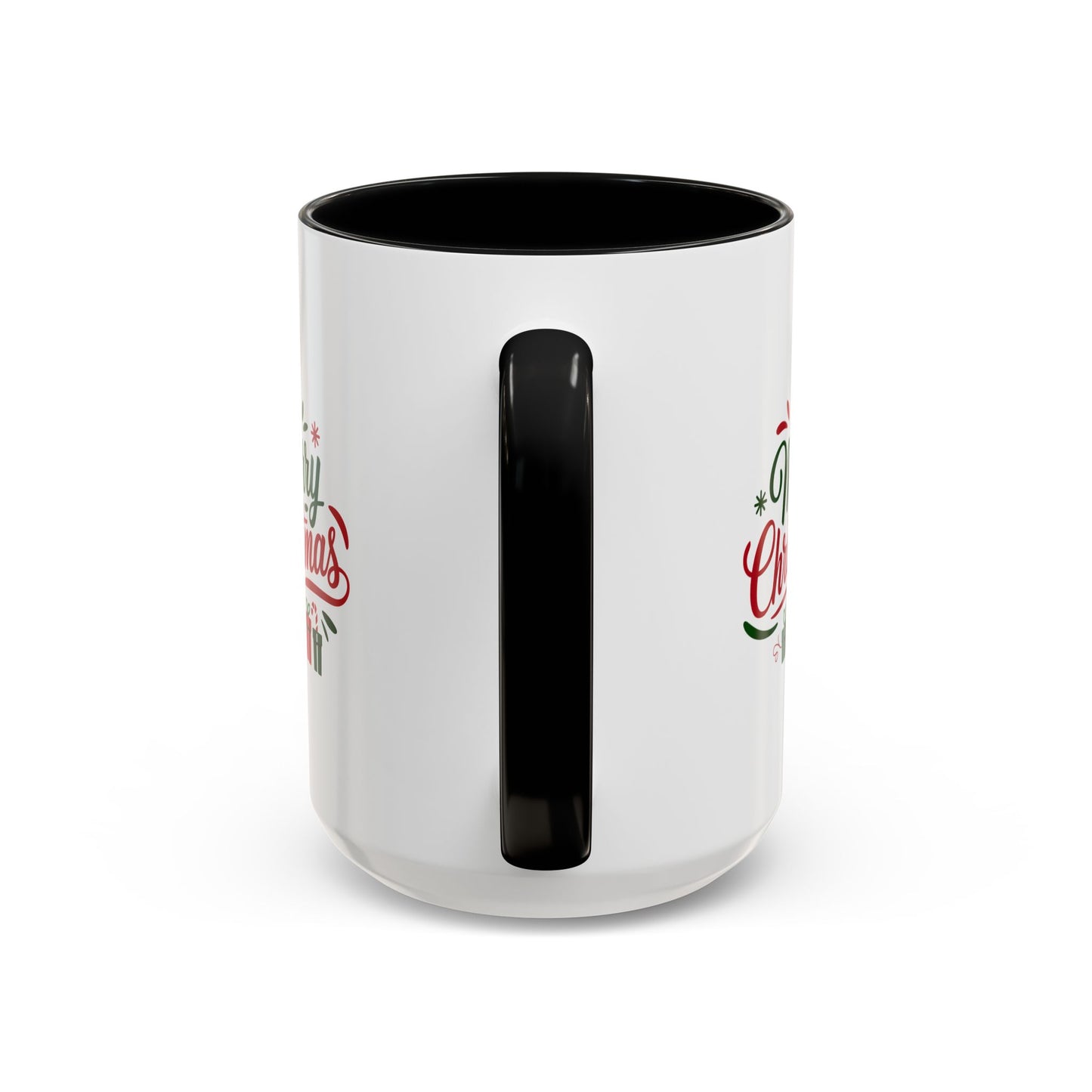 Christmas Mug - Merry Christmas Green & Red Text Tree Snowflakes Presents