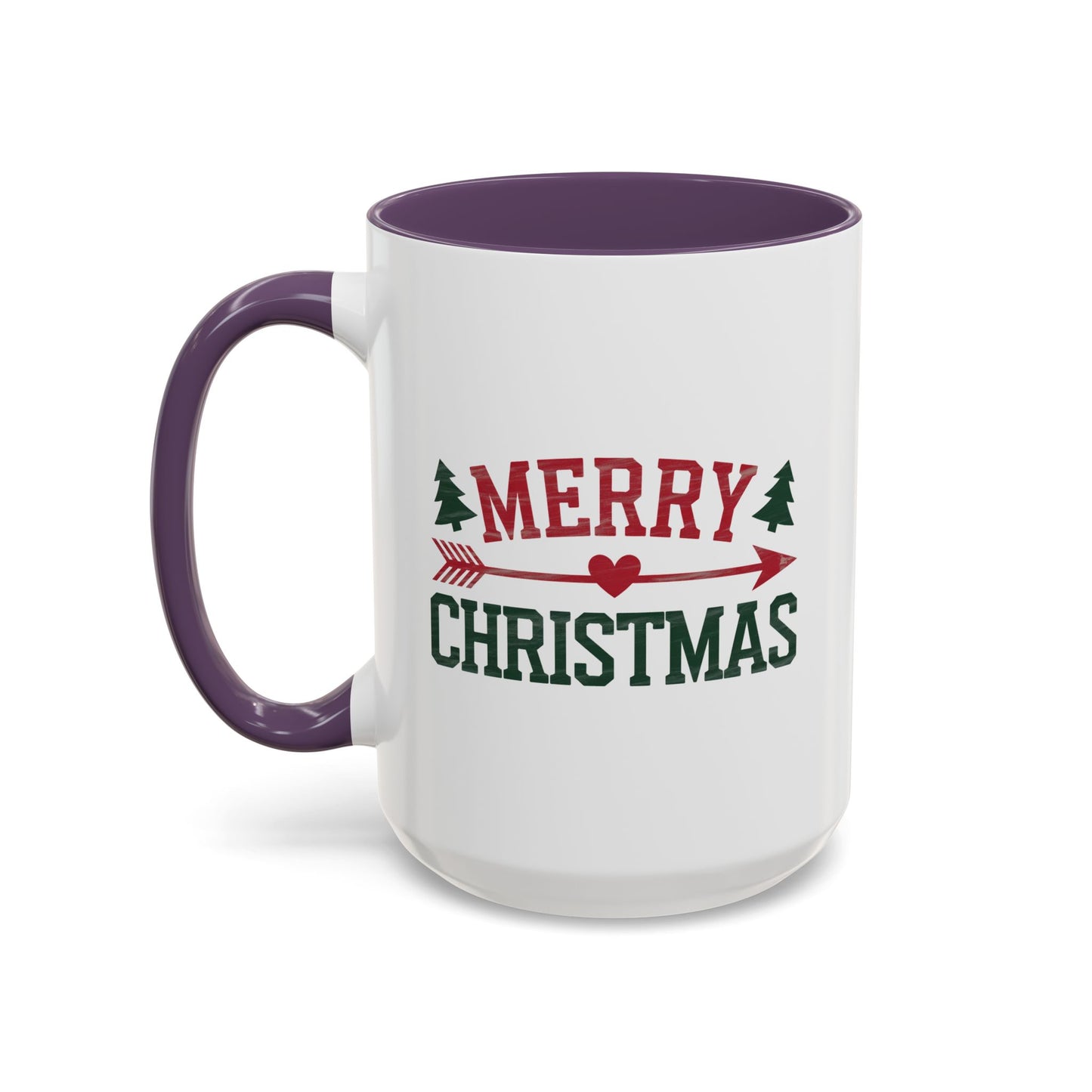 Christmas Mug - Merry Christmas Red & Green Text Heart Arrow Trees