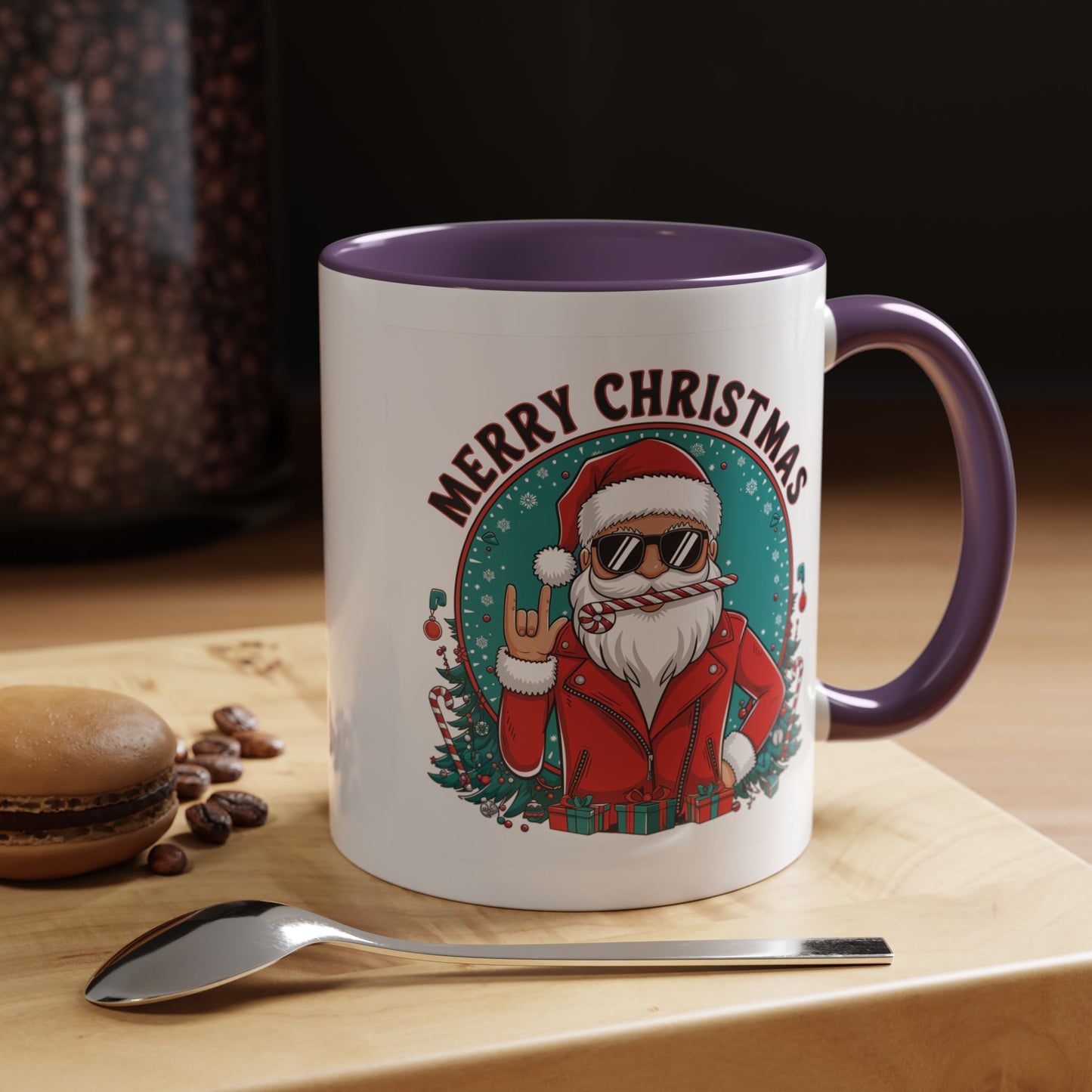 Christmas Mug - Merry Christmas Black & Red Text Cool Santa