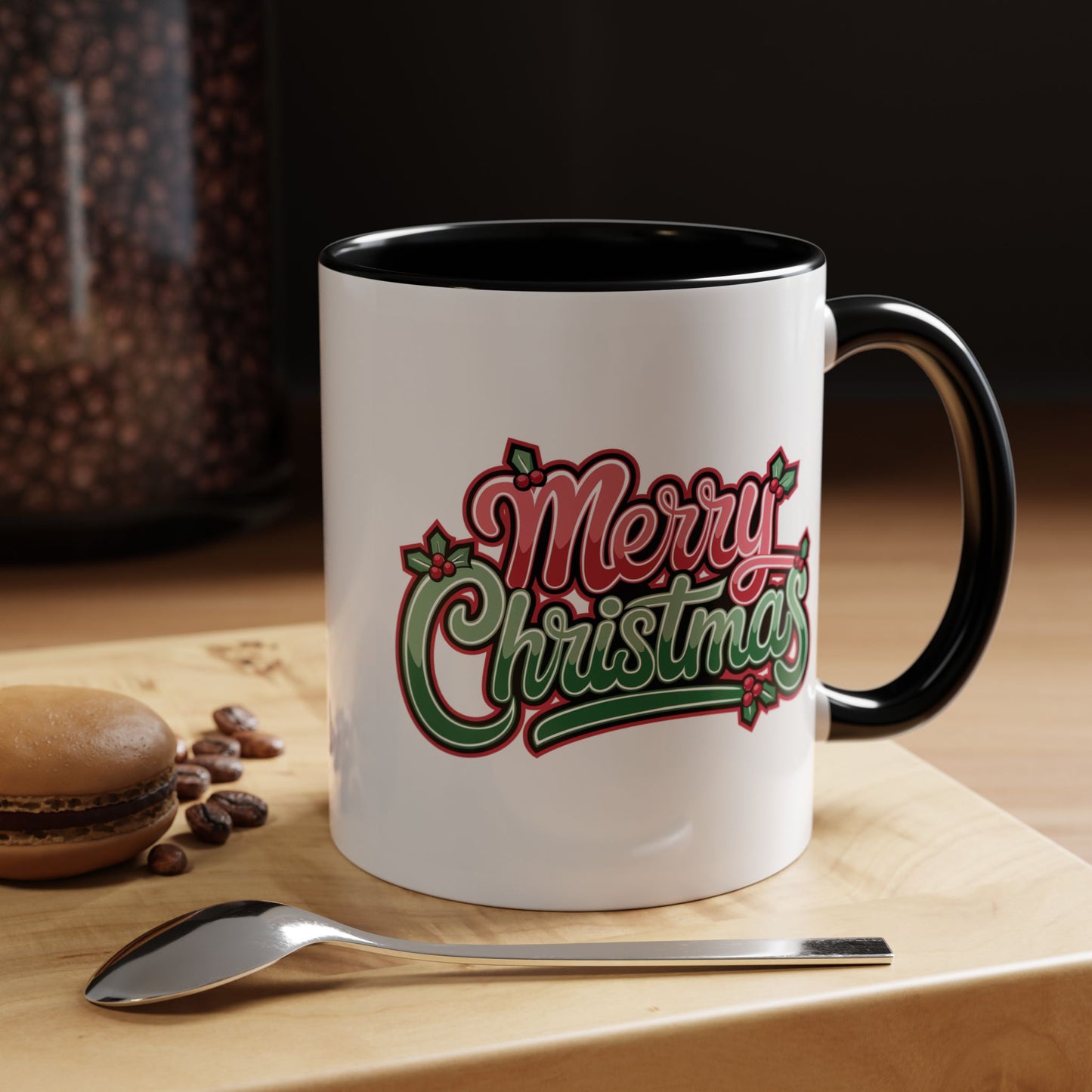 Christmas Mug - Merry Christmas Red & Green Text Mistletoe