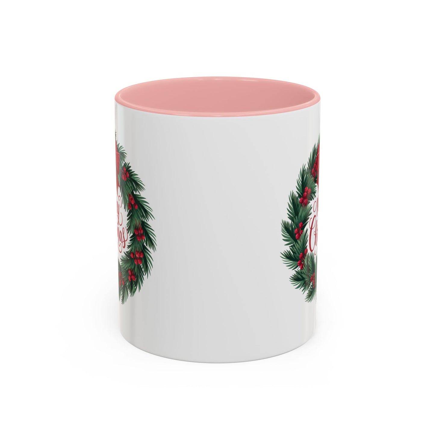 Christmas Mug - Merry Christmas Red Text Bow Wreath