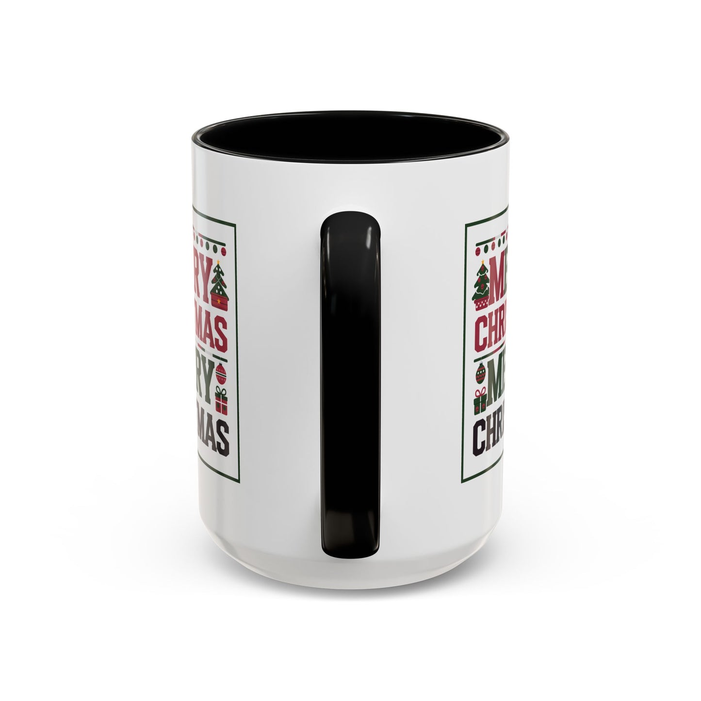 Christmas Mug - Merry Christmas Red Green & Black Text Trees Presents
