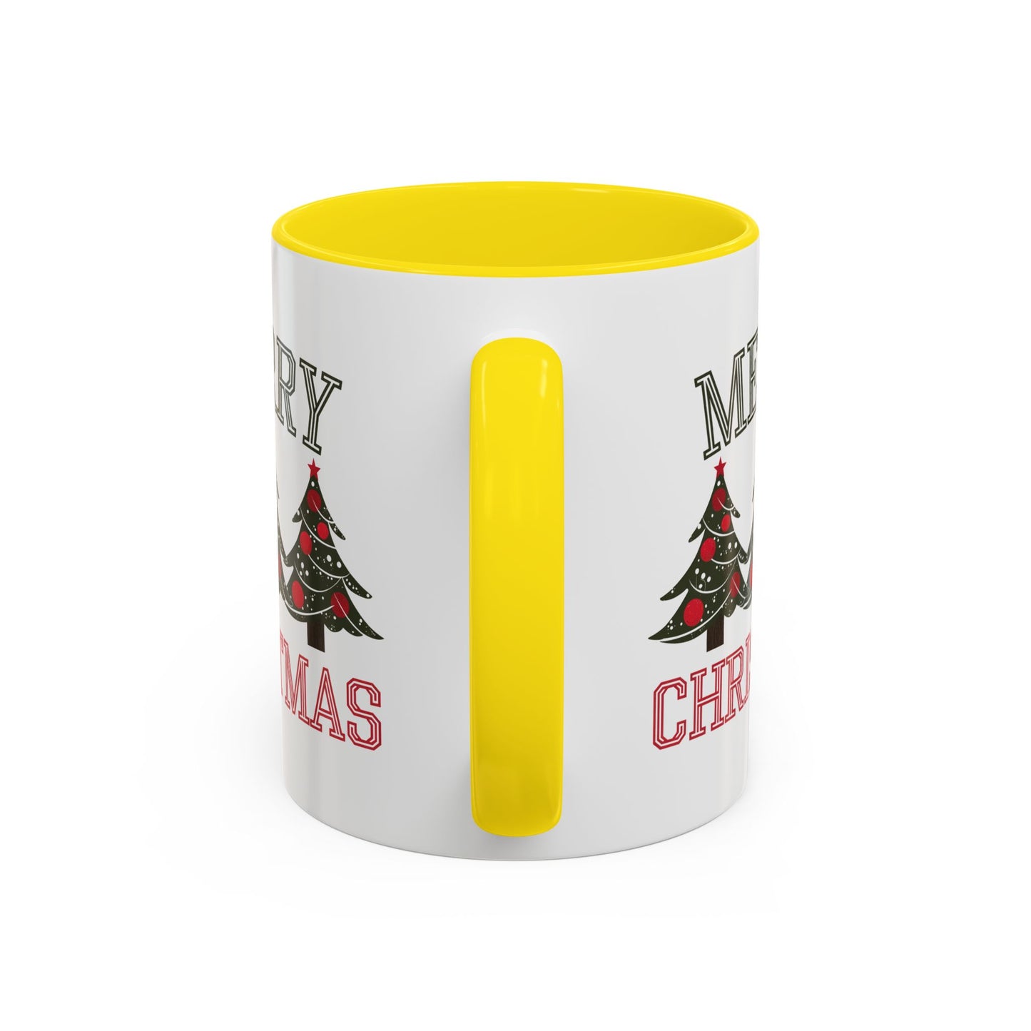 Christmas Mug - Merry Christmas Green & Red Text Decorative Trees