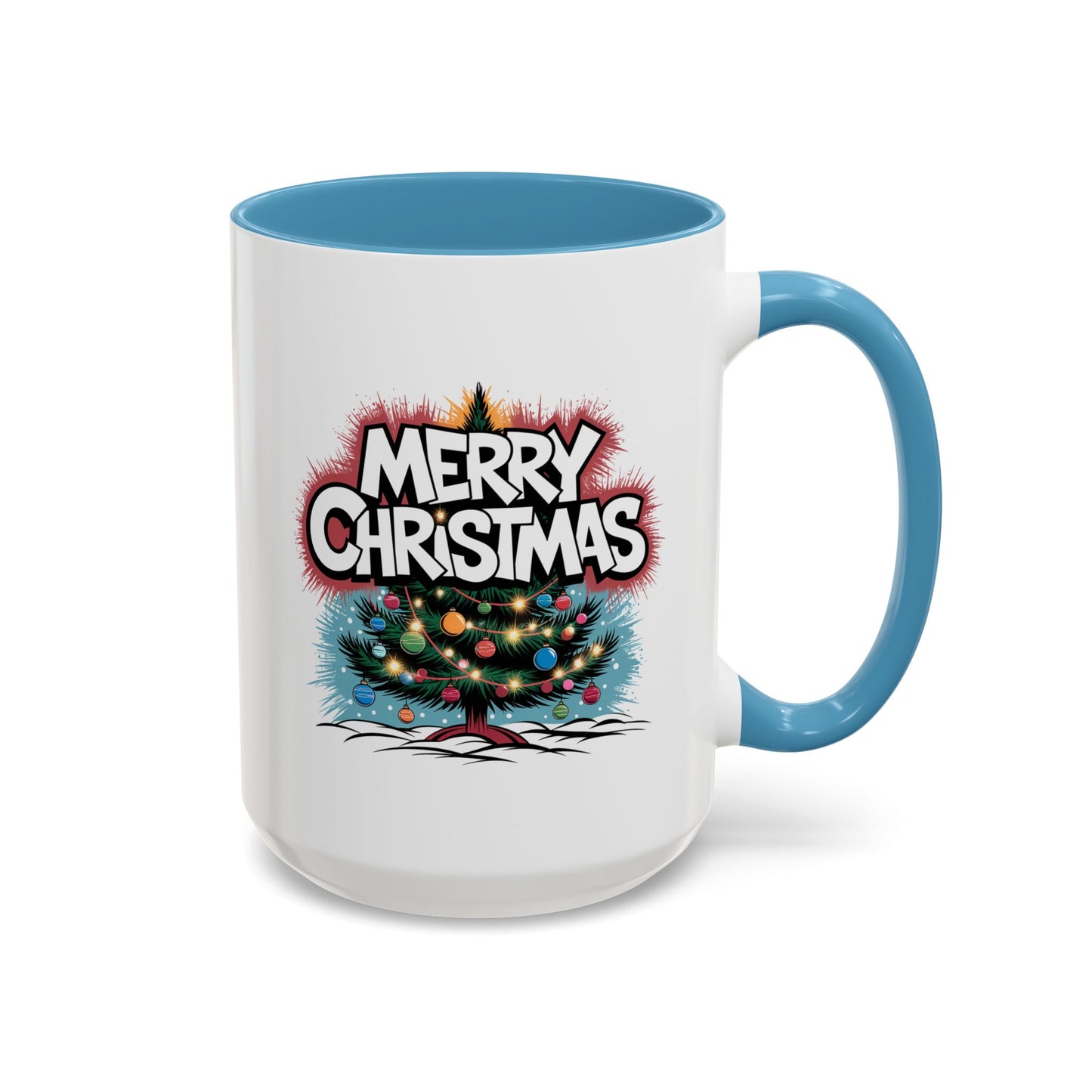 Christmas Mug - Merry Christmas White & Red Text Tree Lights