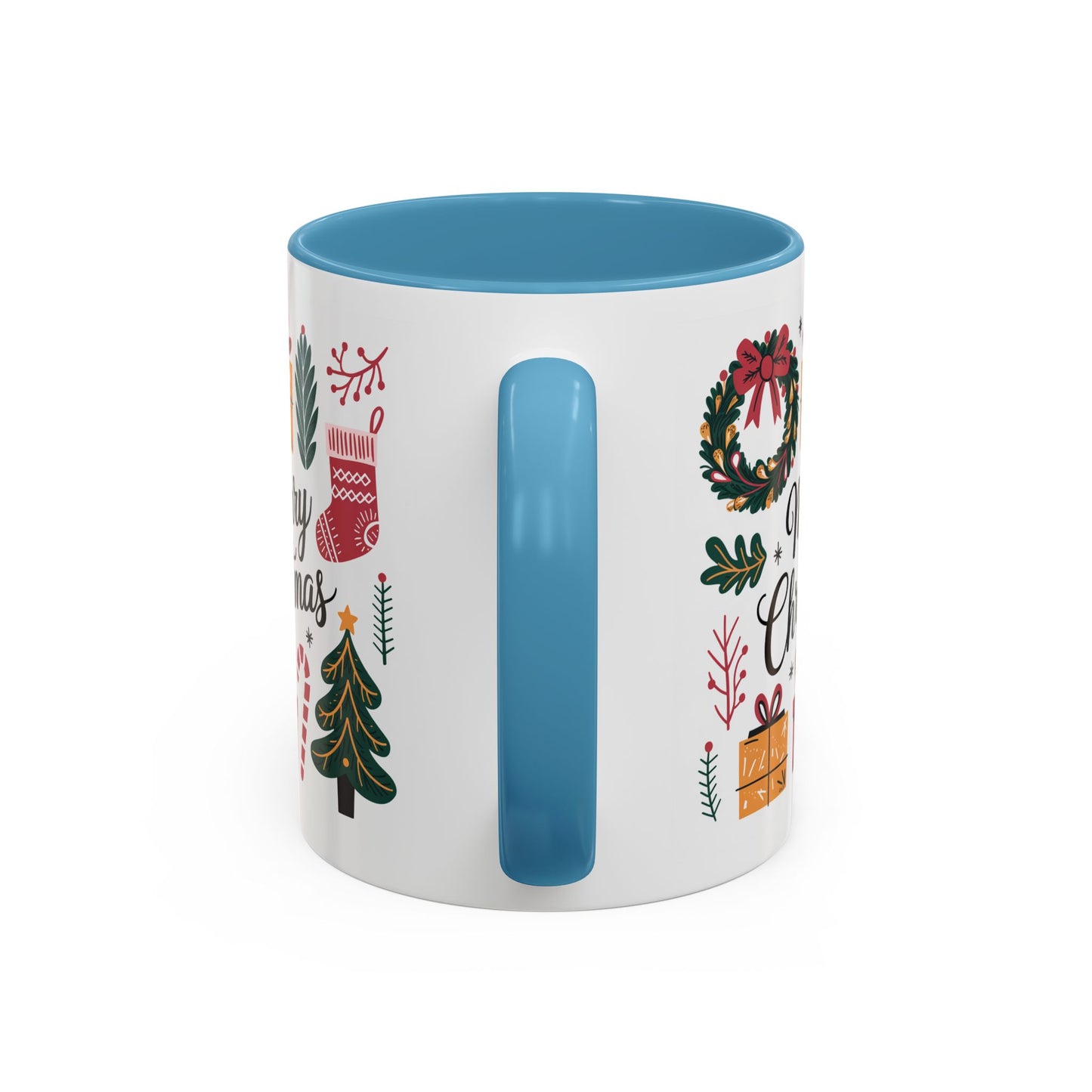 Christmas Mug - Merry Christmas Green Text Presents Tree Candy Cane