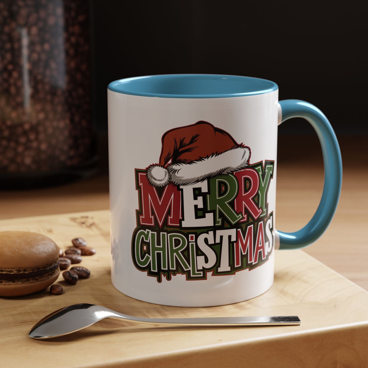 Christmas Mug - Merry Christmas Red Green & White Graffiti Hat